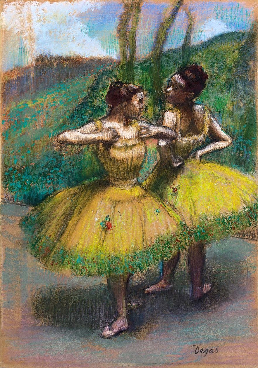 Kaksi tanssijaa keltaisissa hameissa tekijältä Edgar Degas