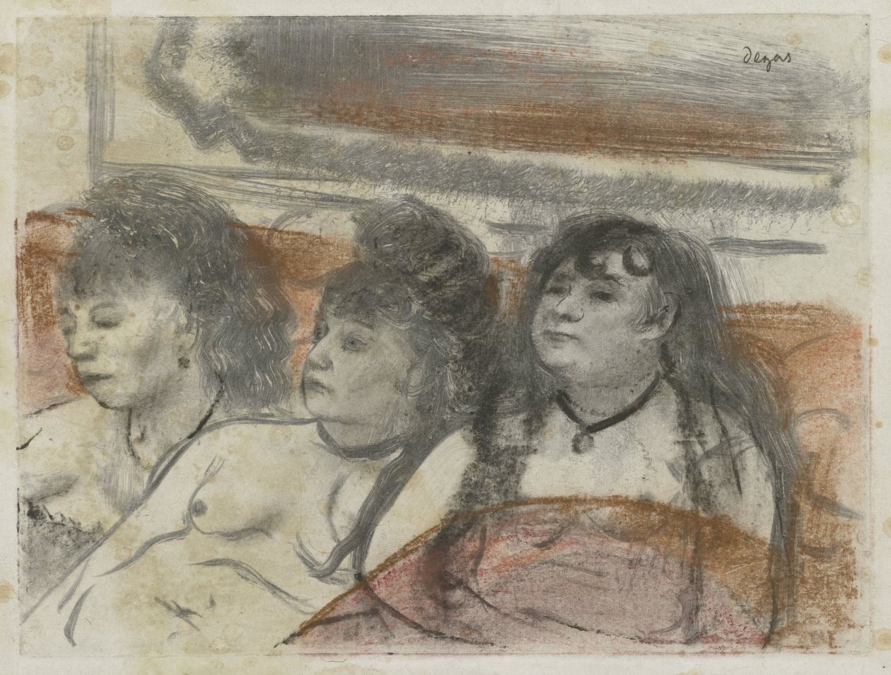 Kolme naista bordellissa Trois täyttää assit tekijältä Edgar Degas