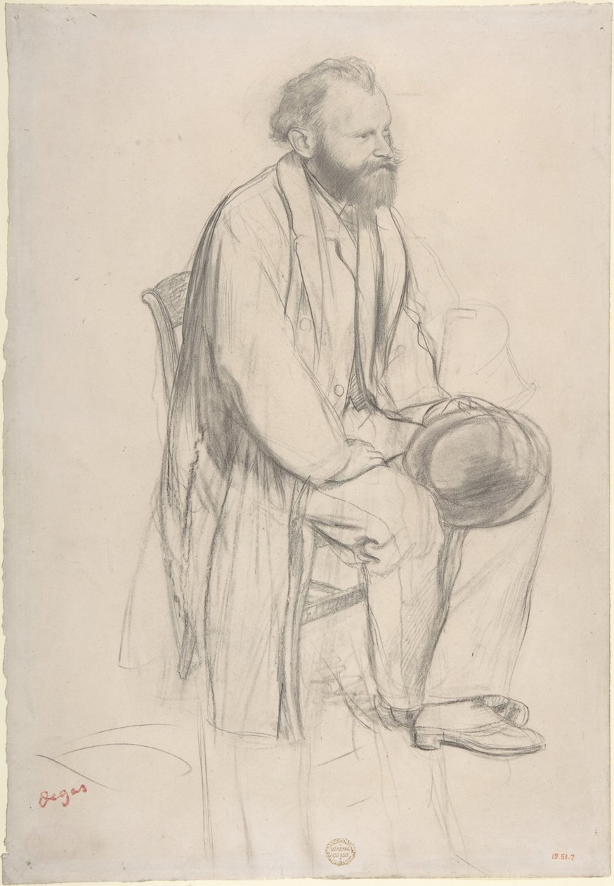 Édouard Manet, istuva mies, joka pitää hattuaan kädessään tekijältä Edgar Degas