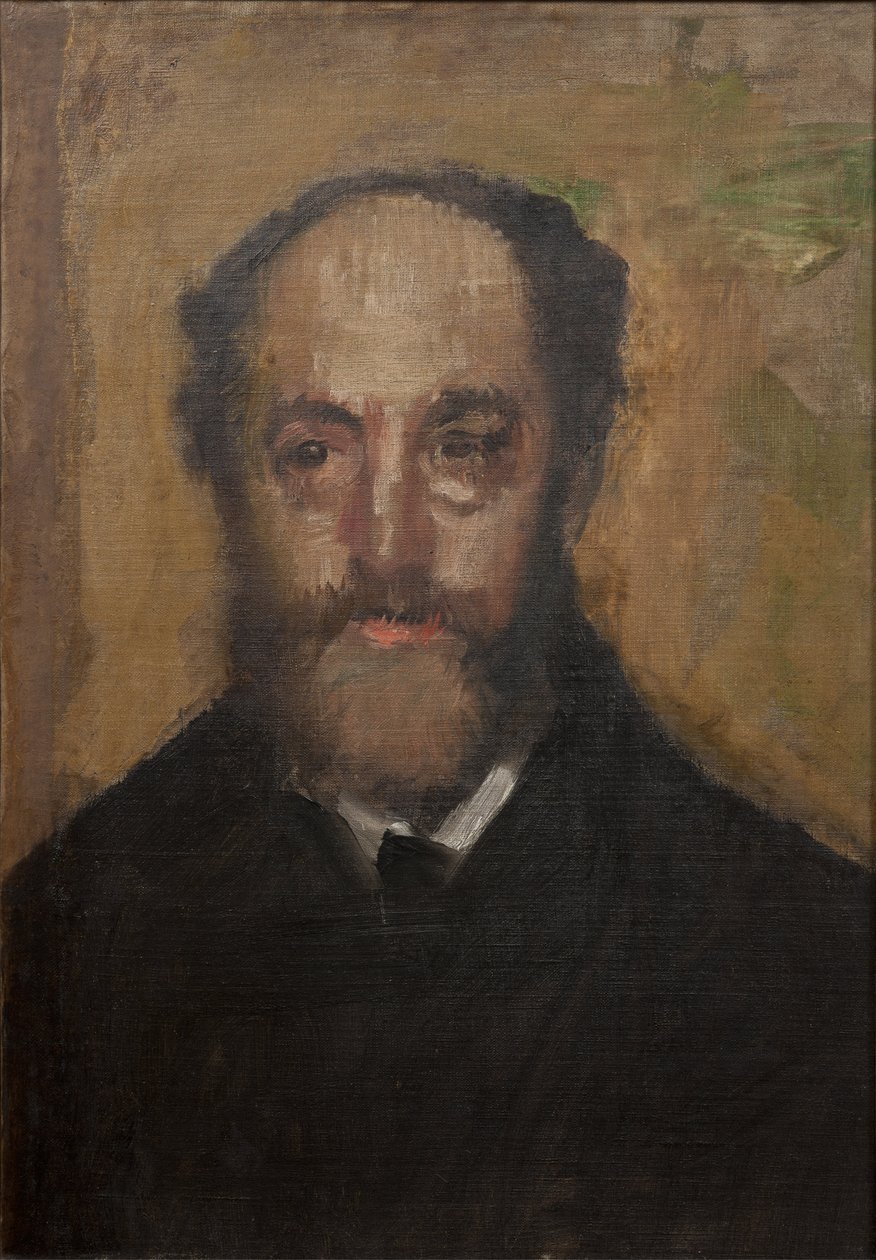Emile Durand Greville, taidekritiikki - Taidekriitikon Emile Durand-Grevillen (1838-1914) muotokuva, kirjoittanut Degas, Edgar (1834-1917). Öljy kankaalle. Mitat: 50x37 cm. Tukholman kansallismuseo tekijältä Edgar Degas