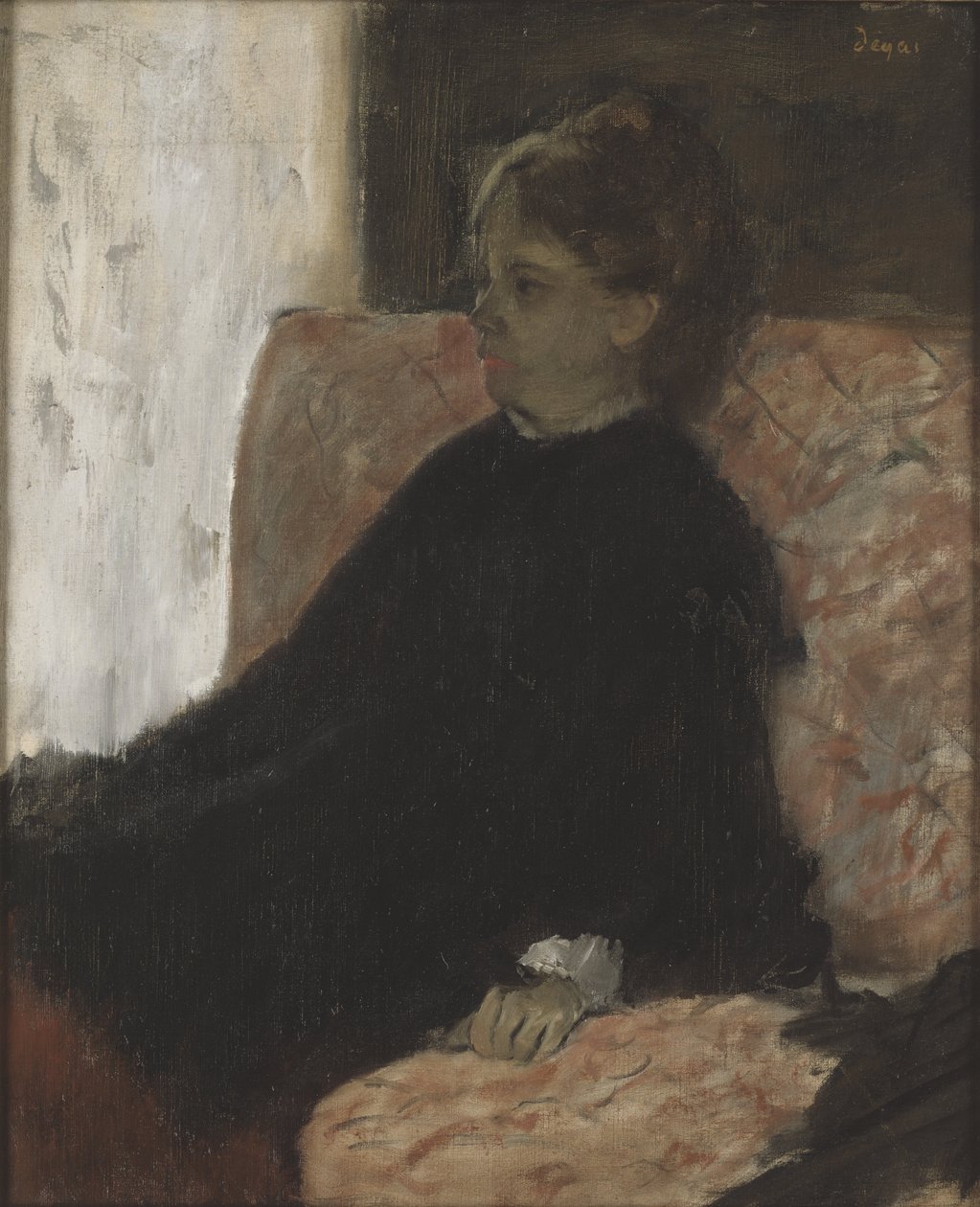 Femme en noir - Lady in Black, kirjoittanut Degas, Edgar (1834-1917). Öljy kankaalle. Mitat: 60 x 51 cm. Tukholman kansallismuseo tekijältä Edgar Degas