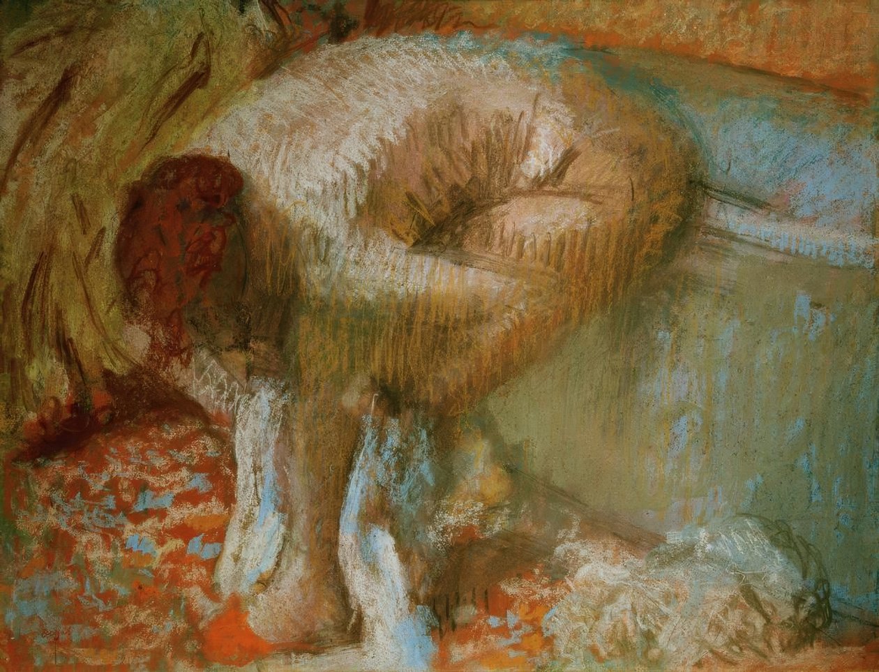 Frau, sich nach dem Bad die Füße abtrocknend tekijältä Edgar Degas
