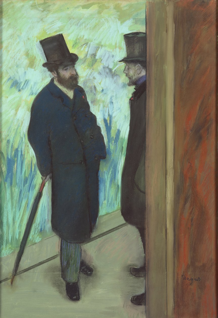 Ystävät teatterissa, Ludovic Halevy (1834-1908) ja Albert Cave (1832-1910) 1878-79 (pastelli paperille) tekijältä Edgar Degas