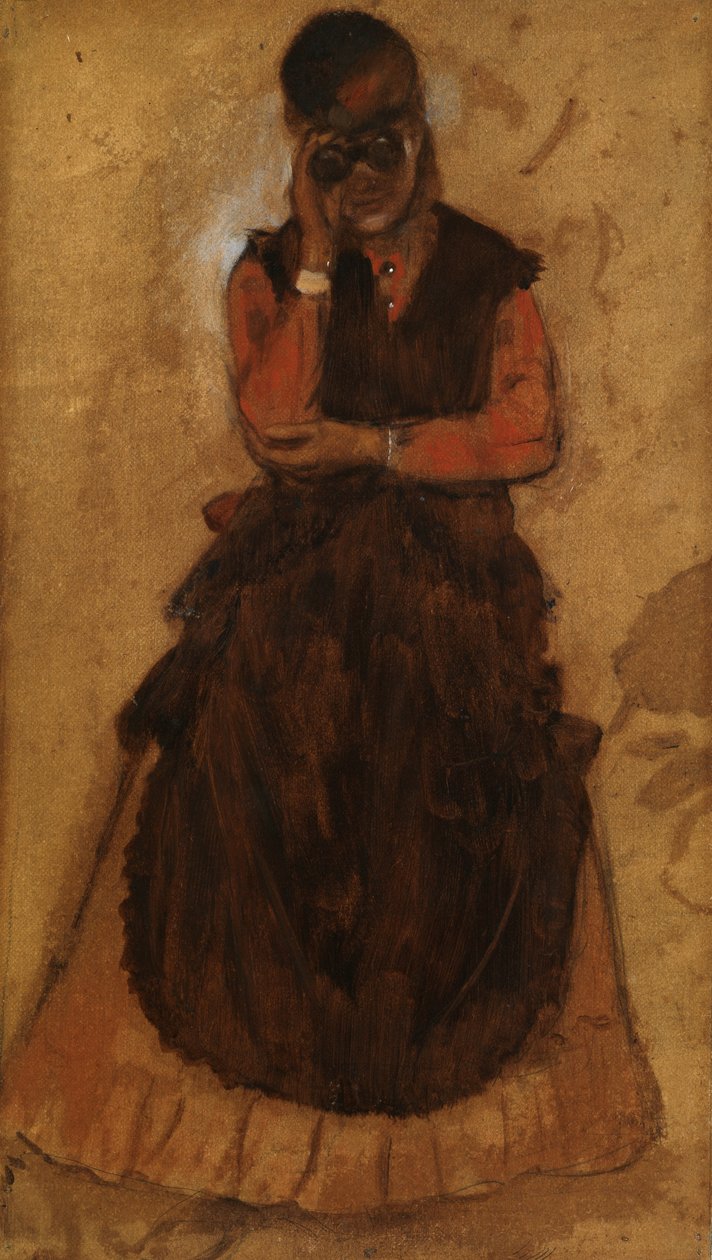 Tyttö katsoo oopperalasien läpi (öljy paneelissa) tekijältä Edgar Degas