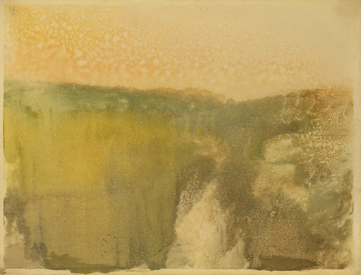 Vihreä maisema, n.1890 (monotypia paperille) tekijältä Edgar Degas