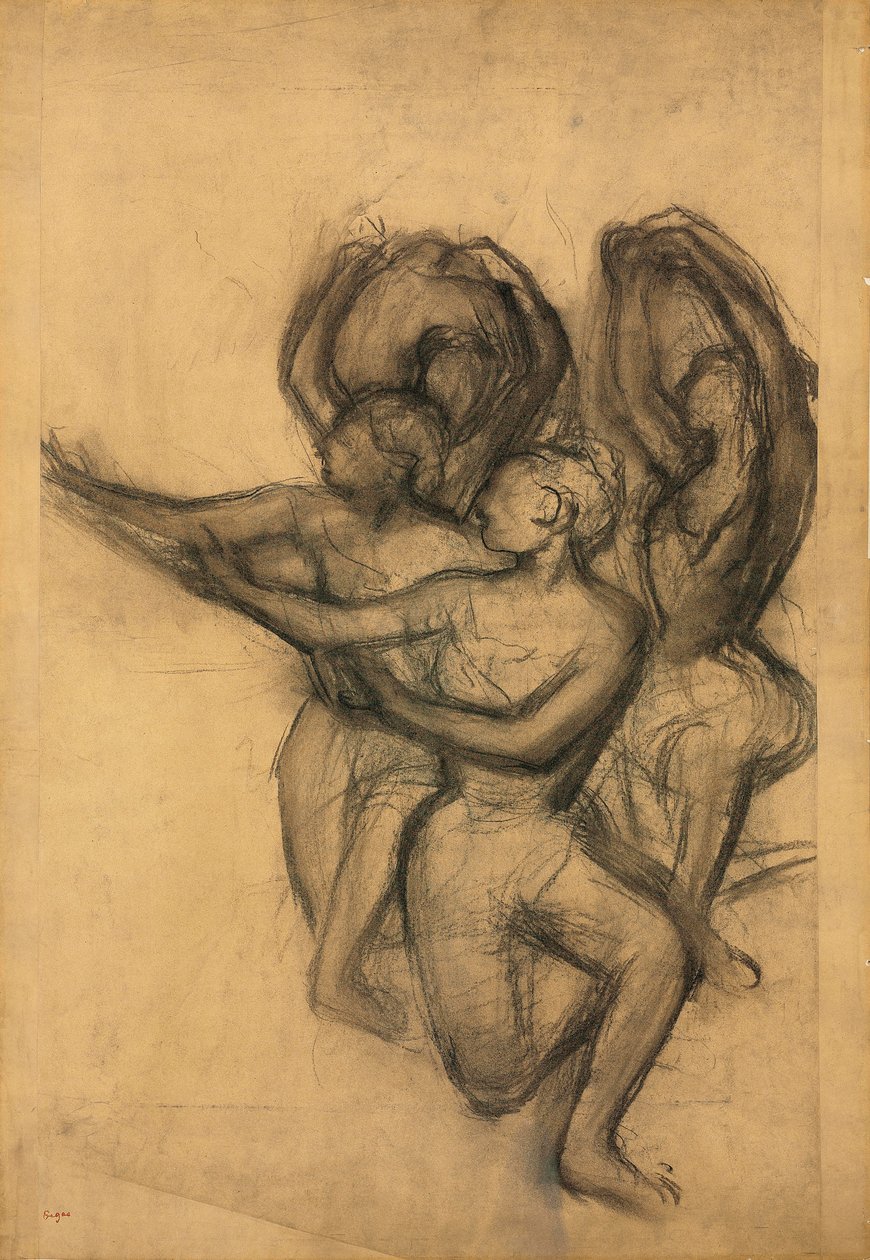 Ryhmä tanssijoita, n. 1895-1900 (hiili yhdistetylle paperille asetettuna aluksella) tekijältä Edgar Degas