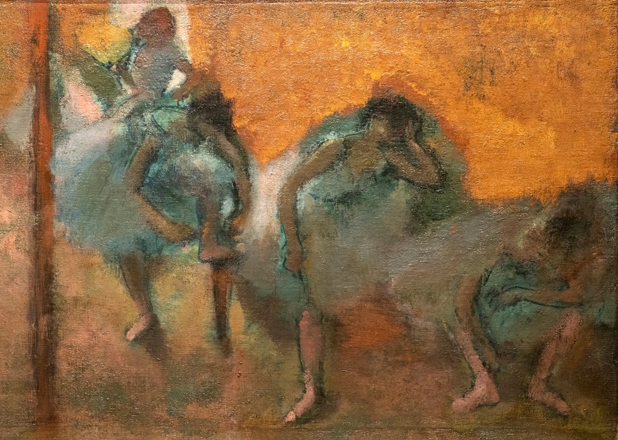 Kotitanssijat (yksityiskohta). Noin 1900-1905. Öljy kankaalle. tekijältä Edgar Degas
