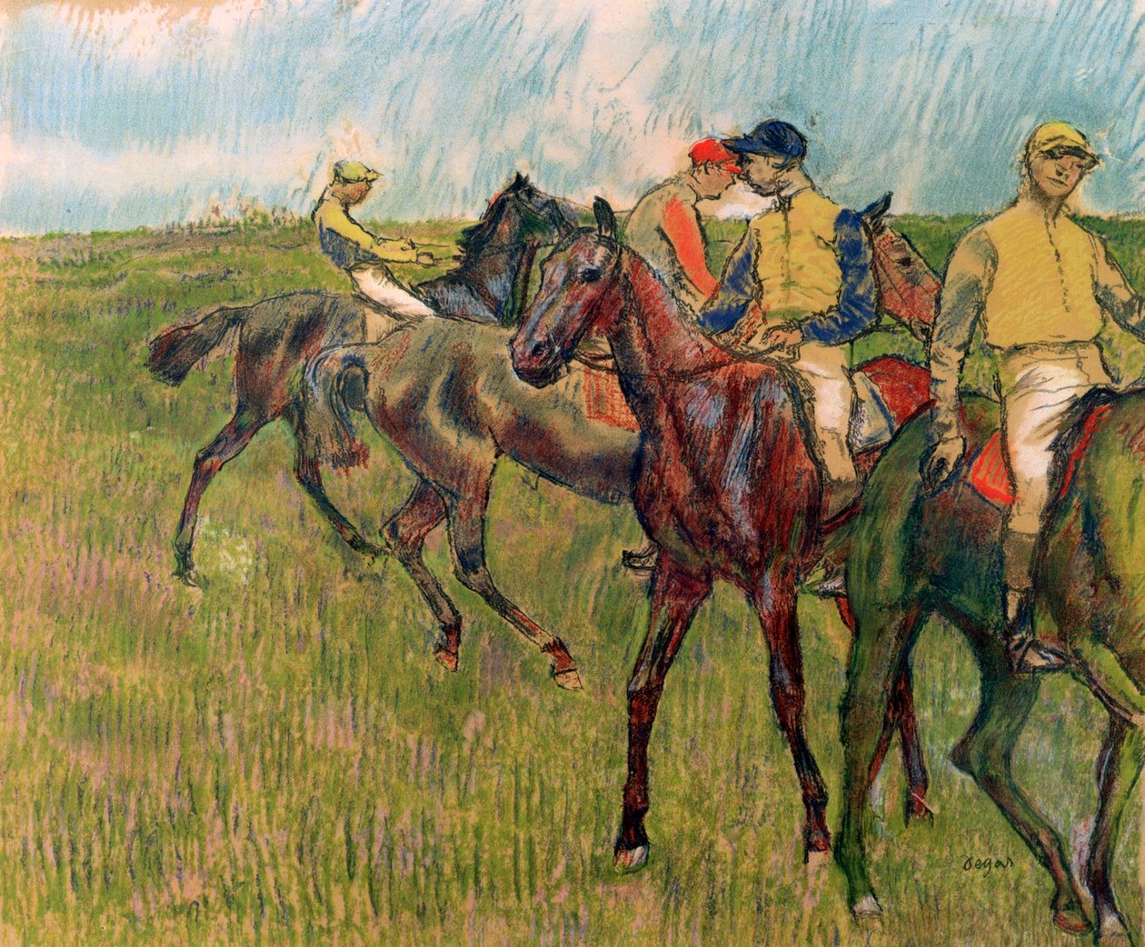 Hevoset ja jockeys, 1910 tekijältä Edgar Degas