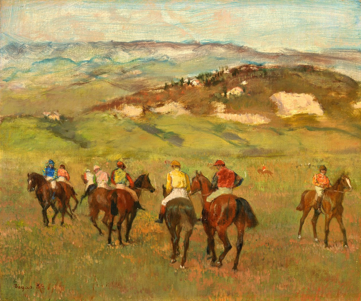 Jockeys on Horseback ennen Distant Hills, 1884 tekijältä Edgar Degas