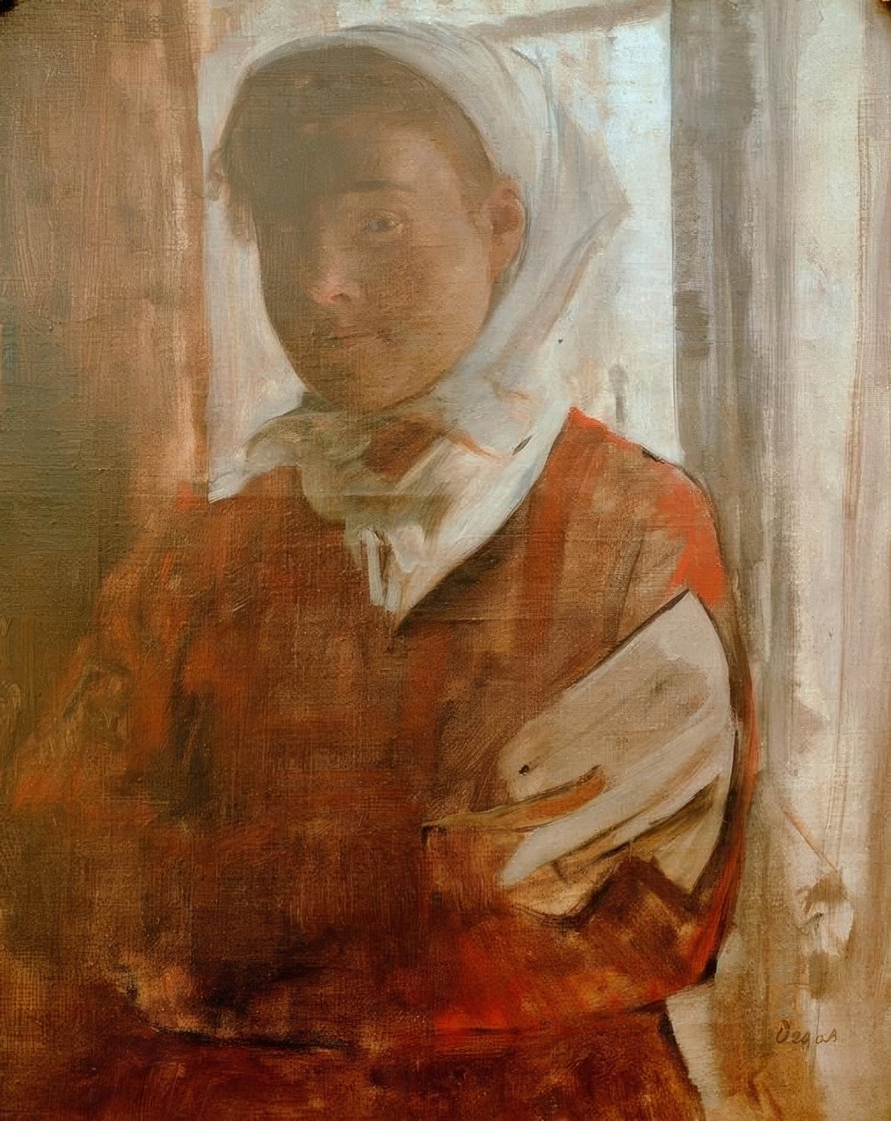 Nuori nainen, jolla on valkoinen huivi tekijältä Edgar Degas