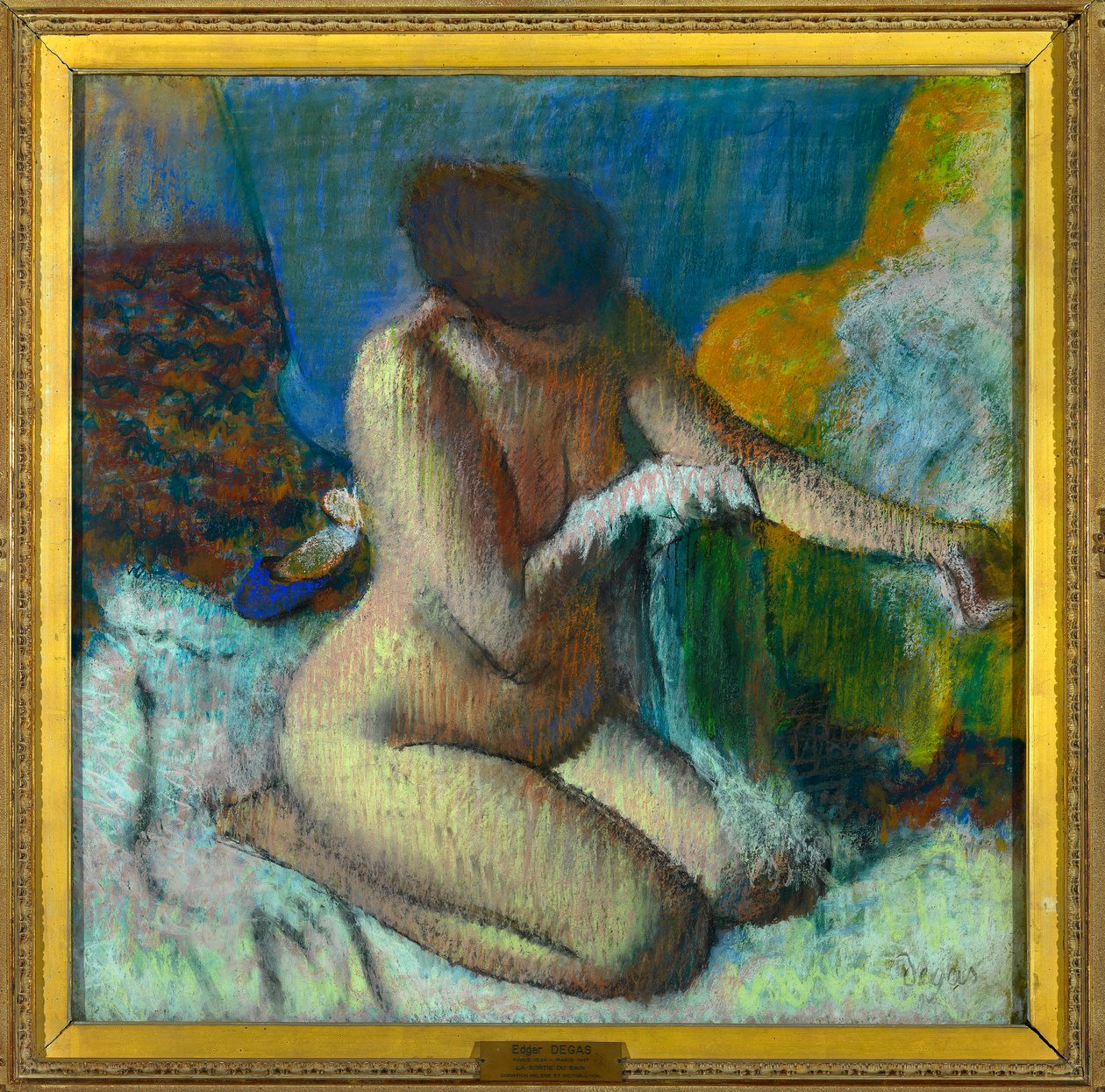 Poistumassa kylpylästä Edgar Degasin (1834-1917) pastellimaalaus Dim 0,89 x 1,16 m Paris Louvre -museo Pakollinen maininta: Lahjoitus Helene ja Victor Lyon tekijältä Edgar Degas