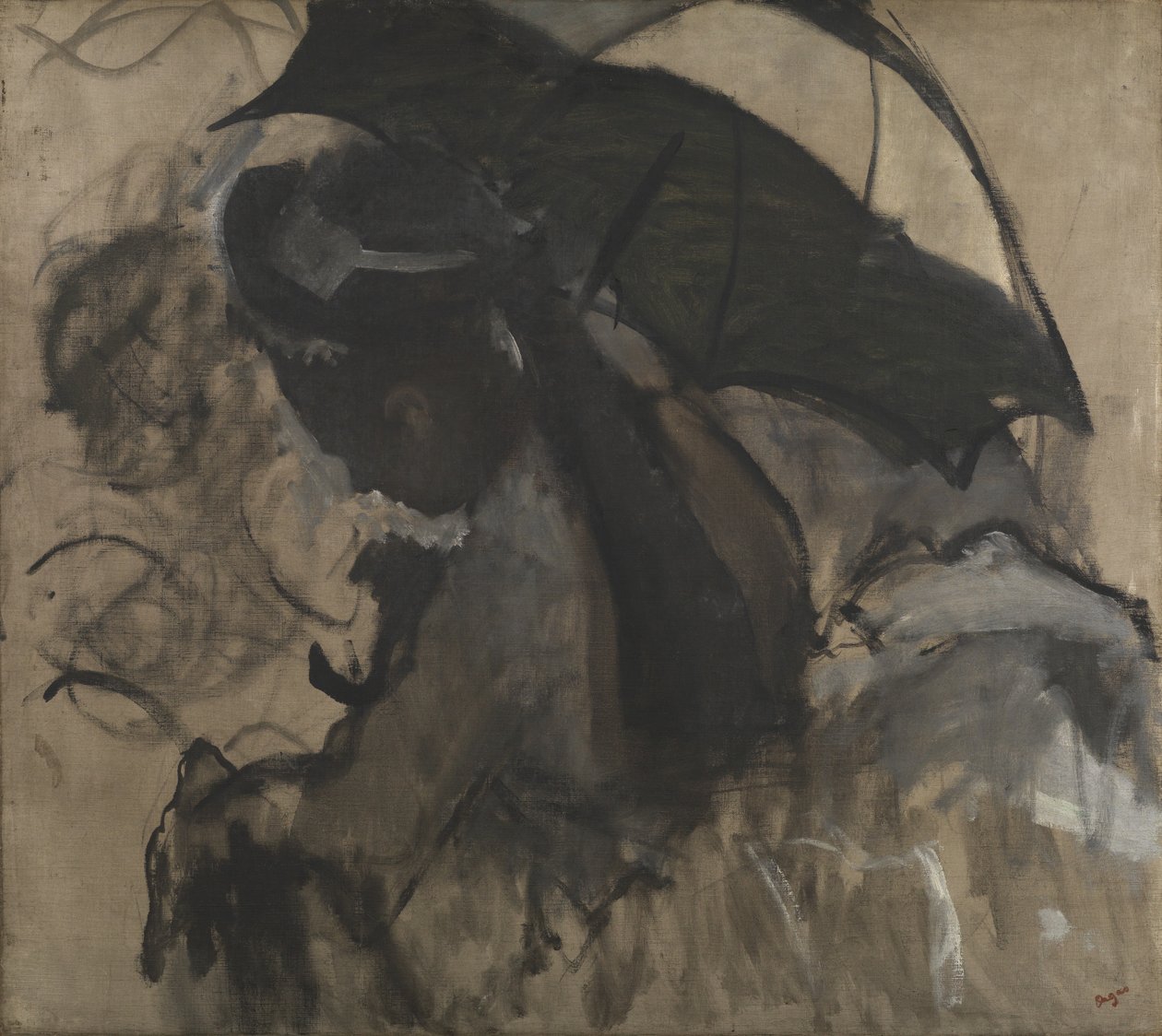 Nainen päivänvarjolla, 1870-72 tekijältä Edgar Degas