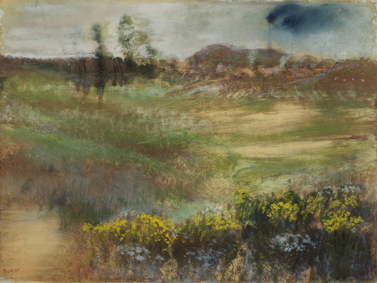 Maisema savupiippujen kanssa, n. 1890 tekijältä Edgar Degas