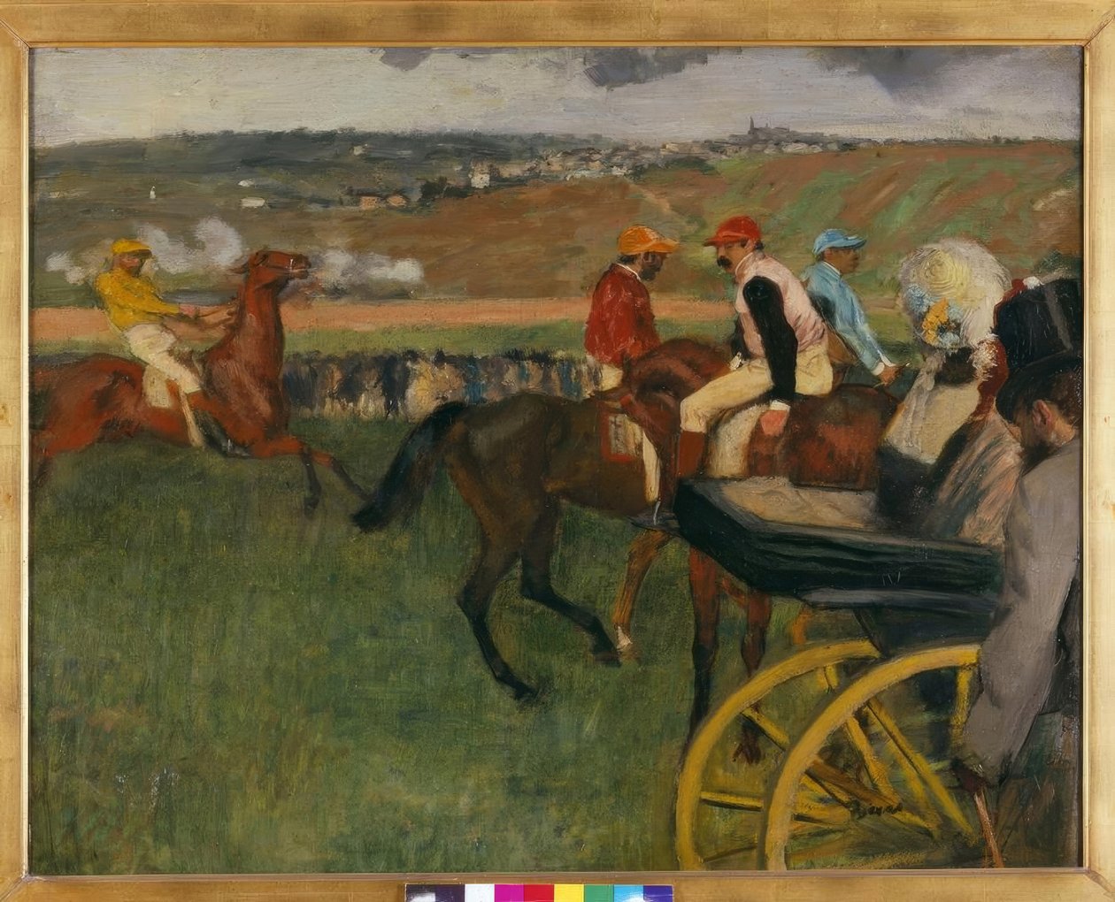 Le champ de courses. Jockeys amatöörit pres d’une voiture tekijältä Edgar Degas