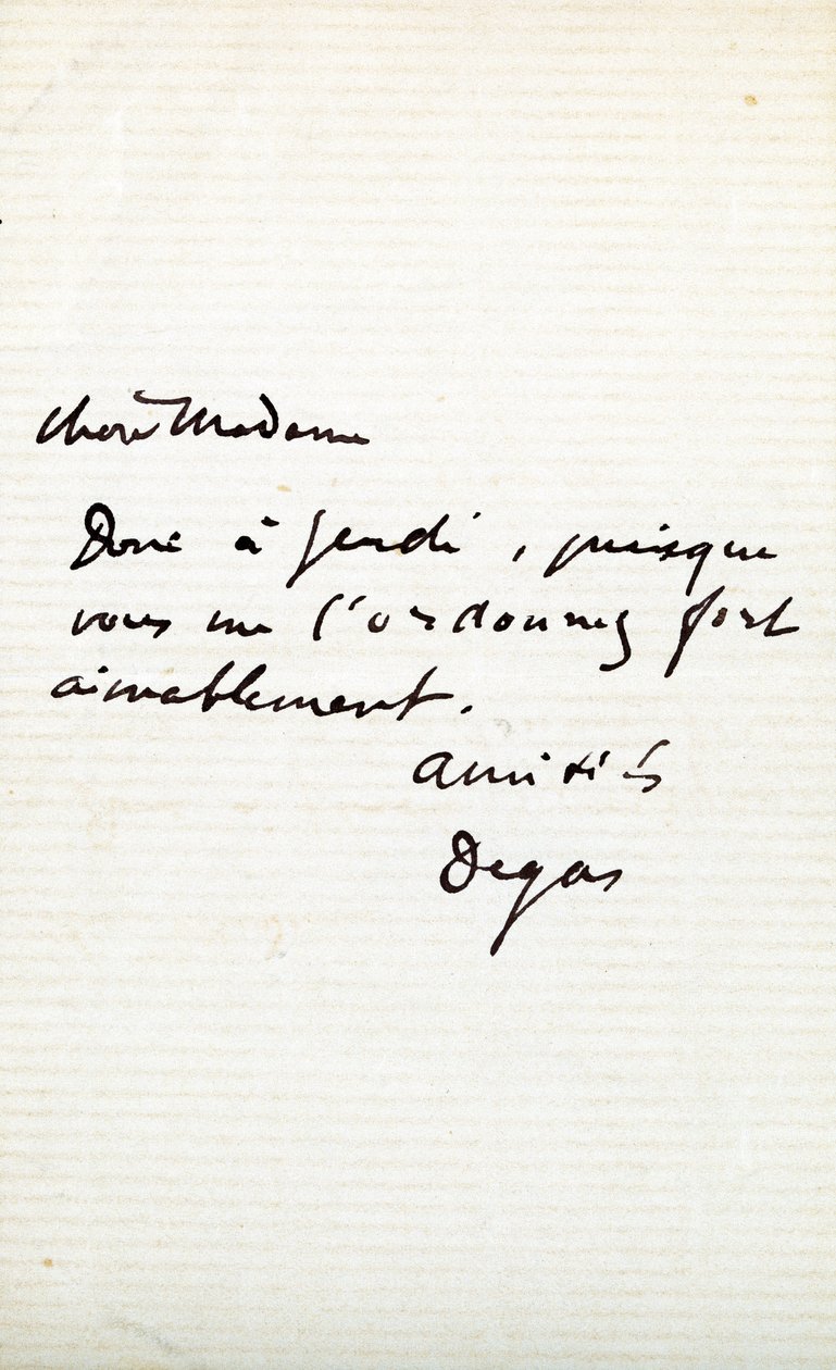 Taiteilijan kirje Berthe Morisotille (1841-95) tekijältä Edgar Degas