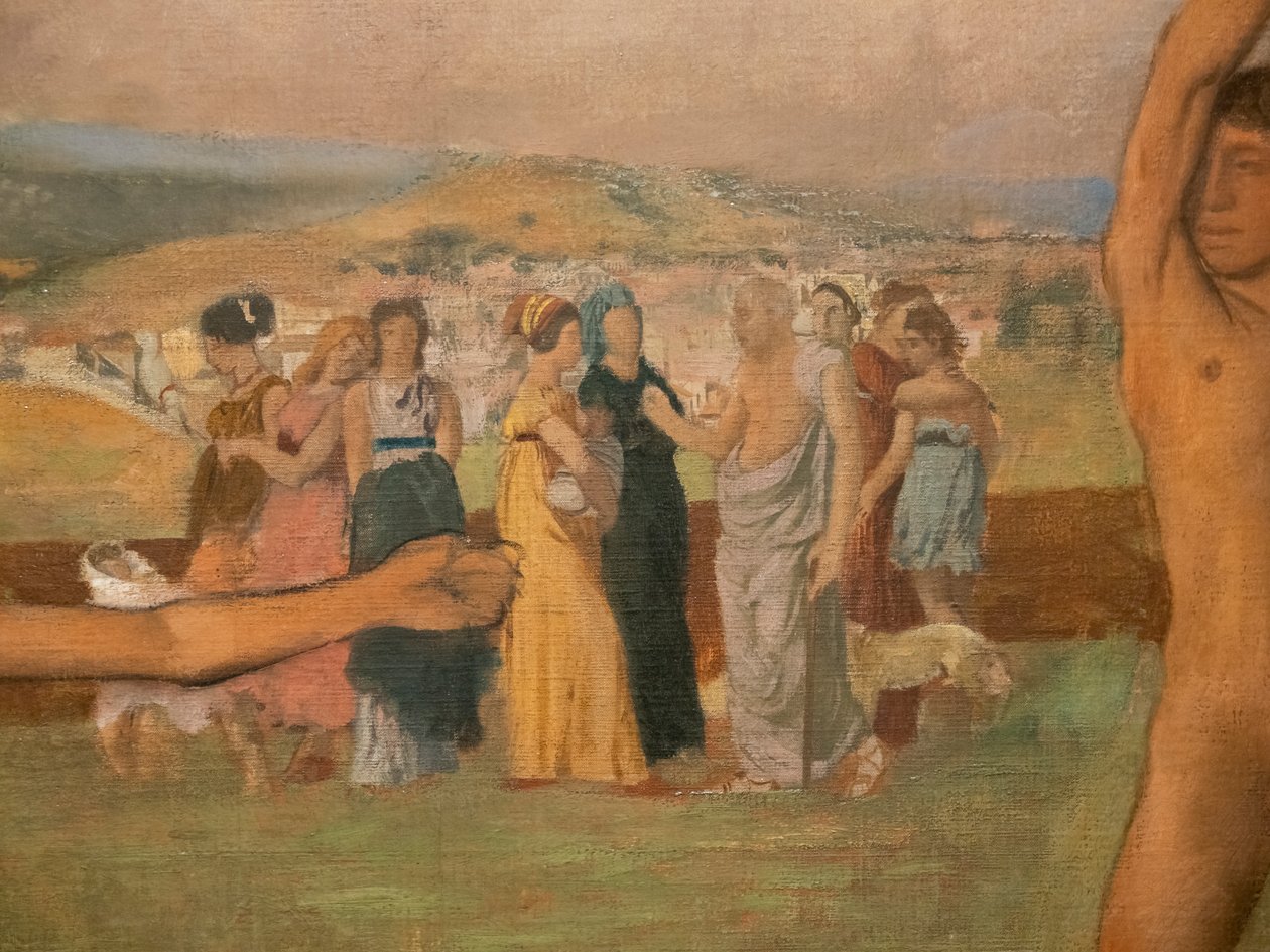 Pienet spartalaiset tytöt provosoivat poikia (yksityiskohta). Noin 1860-1862, jatkui ennen vuotta 1880. Öljy kankaalle tekijältä Edgar Degas
