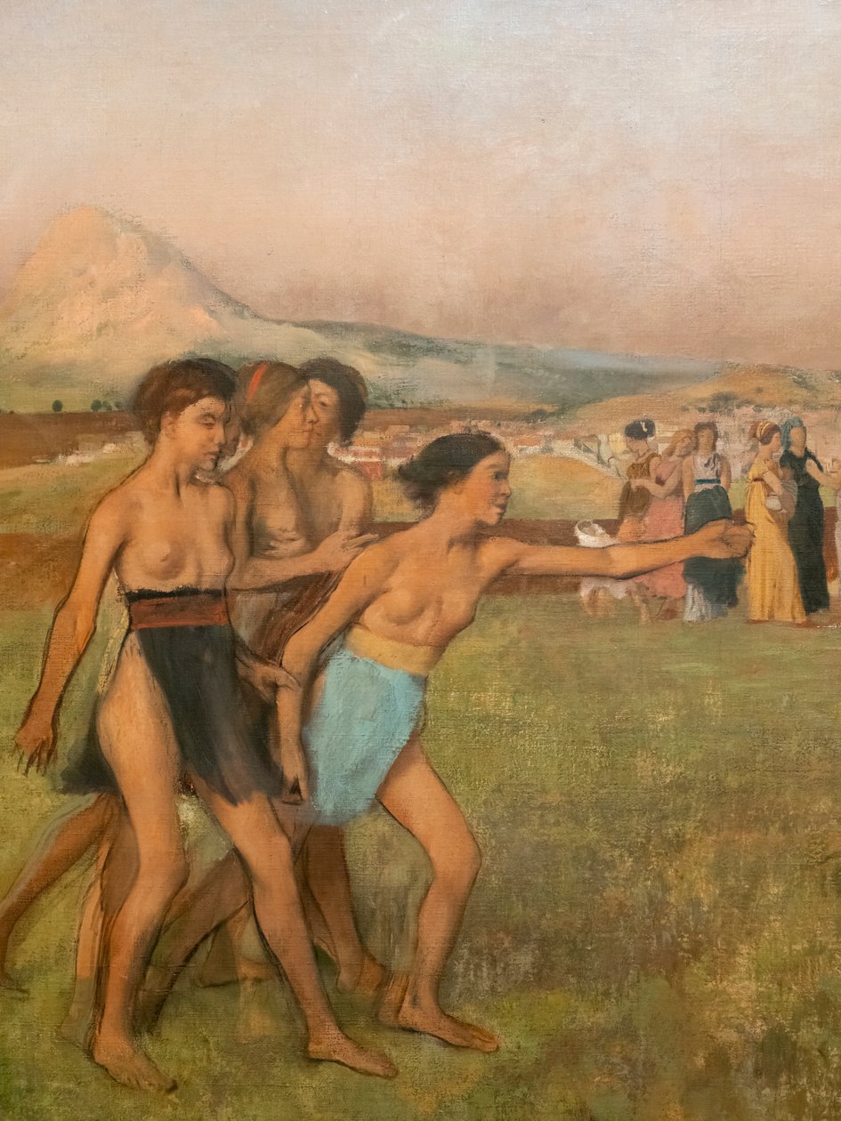 Pienet spartalaiset tytöt provosoivat poikia (yksityiskohta). Noin 1860-1862, jatkui ennen vuotta 1880. Öljy kankaalle tekijältä Edgar Degas