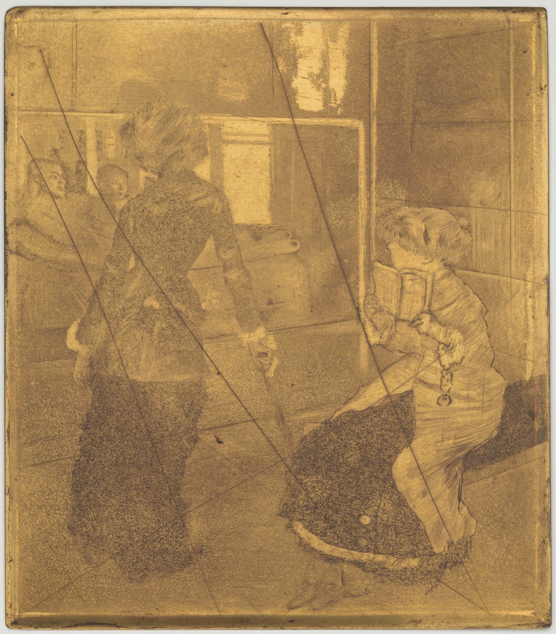 Mary Cassatt Louvressa: Etruskien galleria [kuparilevy] tekijältä Edgar Degas