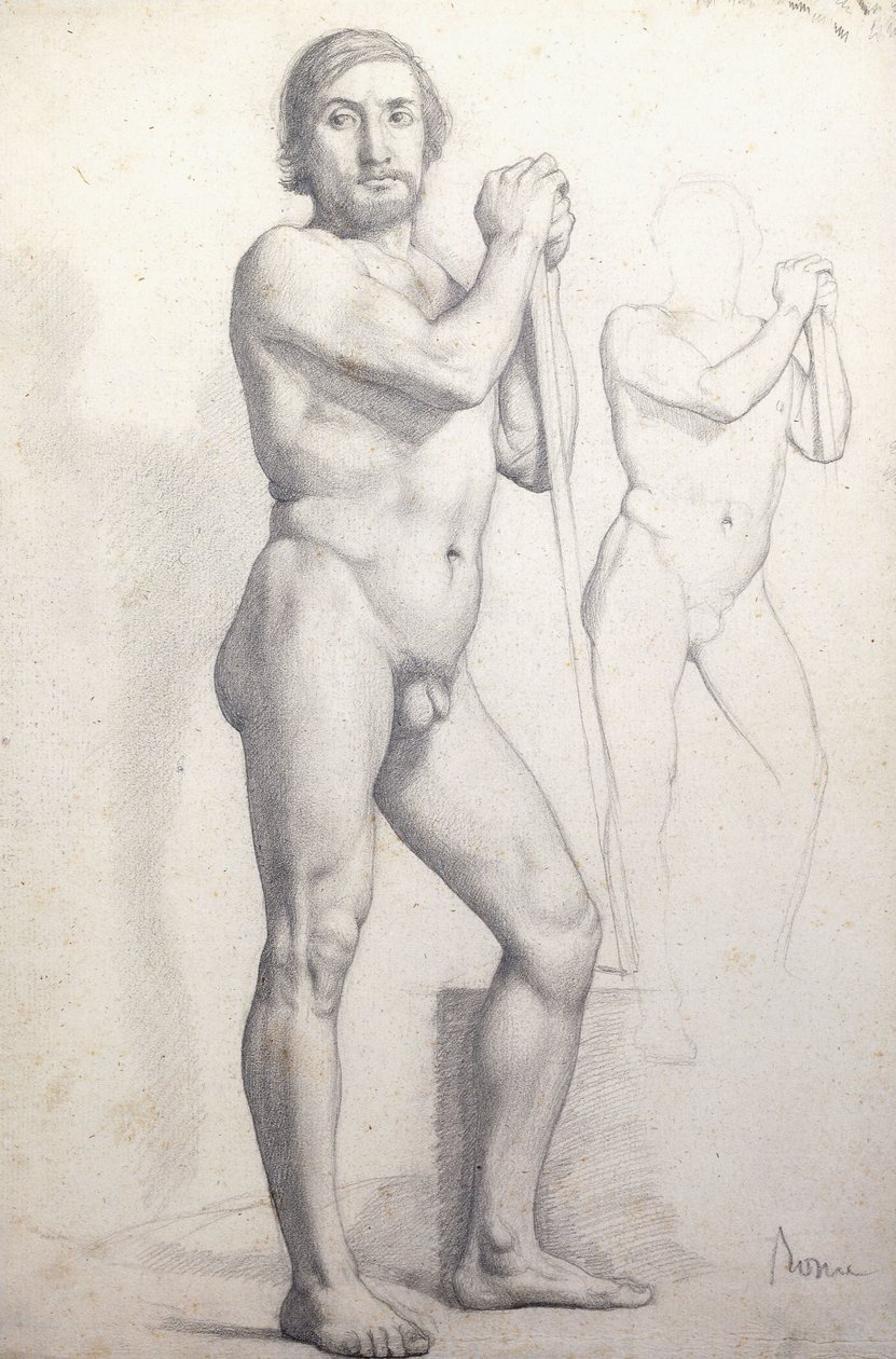 Alaston mies seisoo; Homme nu Debout, n. 1856 tekijältä Edgar Degas