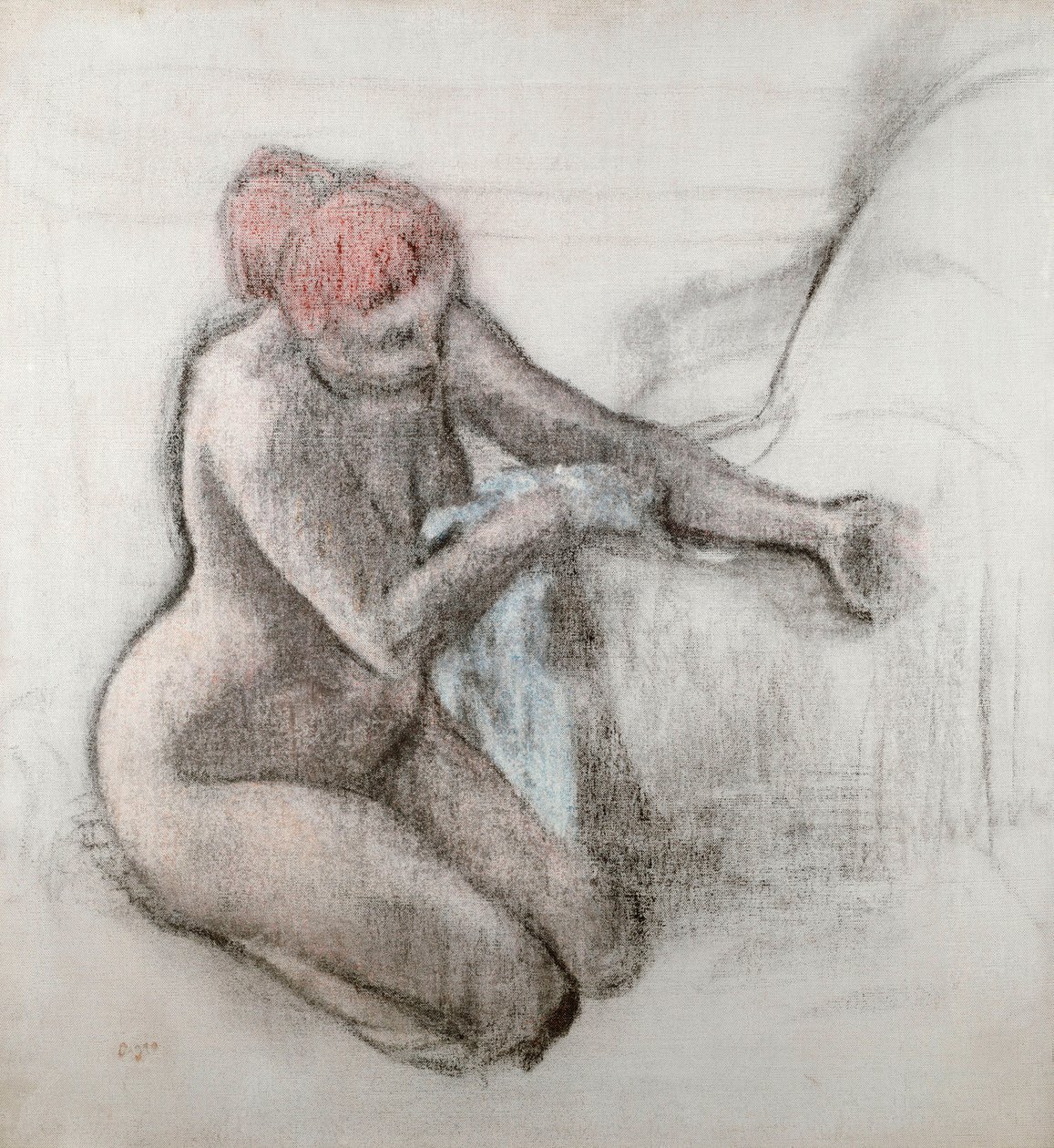 Alaston nainen kuivaamassa itseään kylvyn jälkeen, n. 1898 tekijältä Edgar Degas