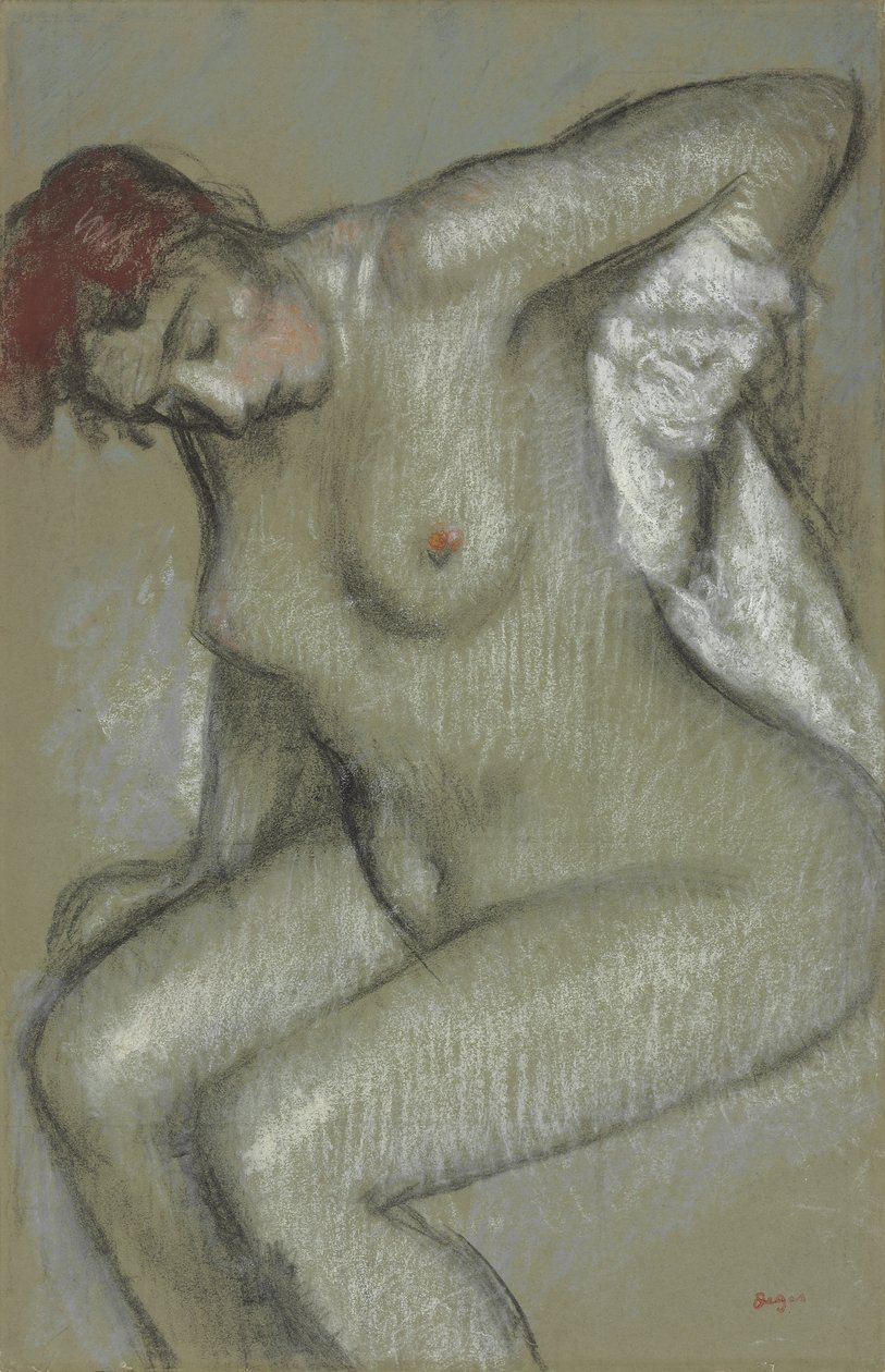 Alaston nainen kuivaamassa itseään; Alaston nainen pyyhkii itseään, 1895 tekijältä Edgar Degas