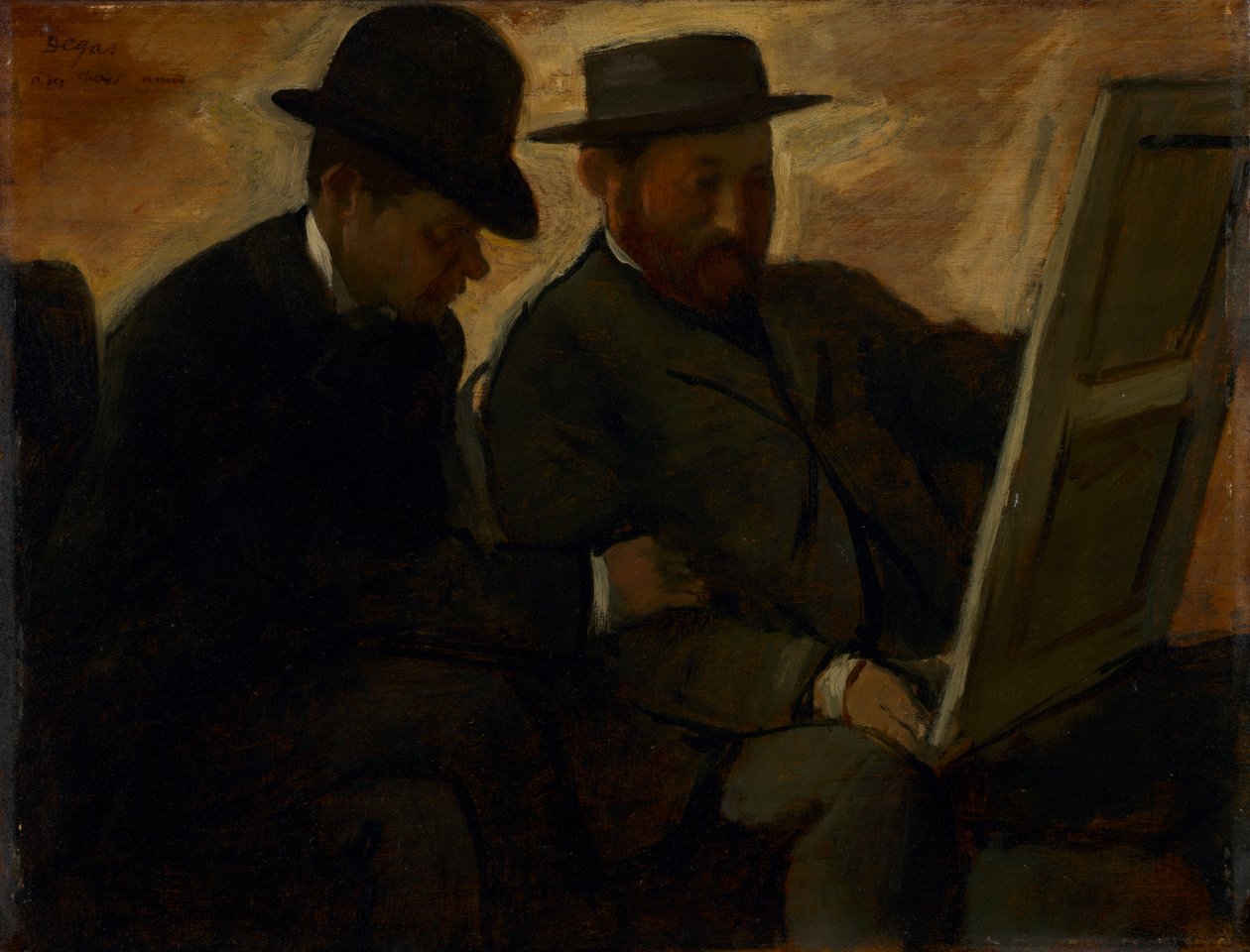 Paul Lafond ja Alphonse Cherfils tutkimassa maalausta, n. 1878-1880 tekijältä Edgar Degas