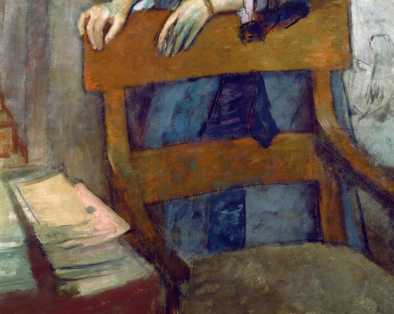 Helene Rouartin muotokuva isätutkimuksessaan, tuolin yksityiskohta, n. 1886 (yksityiskohta vuodelta 9968) tekijältä Edgar Degas