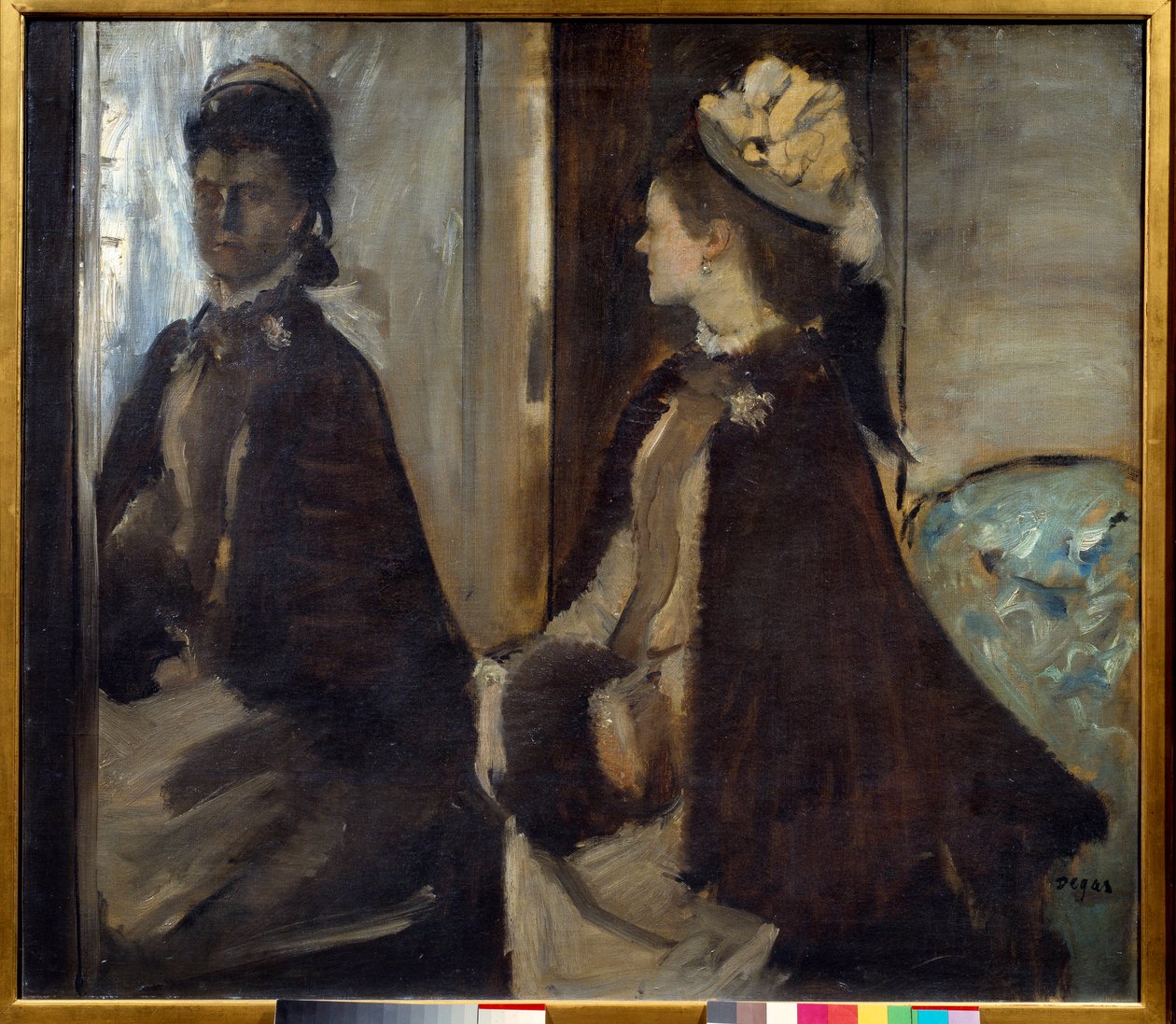 Madame Jeantaudin (1851 - 1929) muotokuva peilissä. Edgar Degasin (1834-1917) maalaus tekijältä Edgar Degas