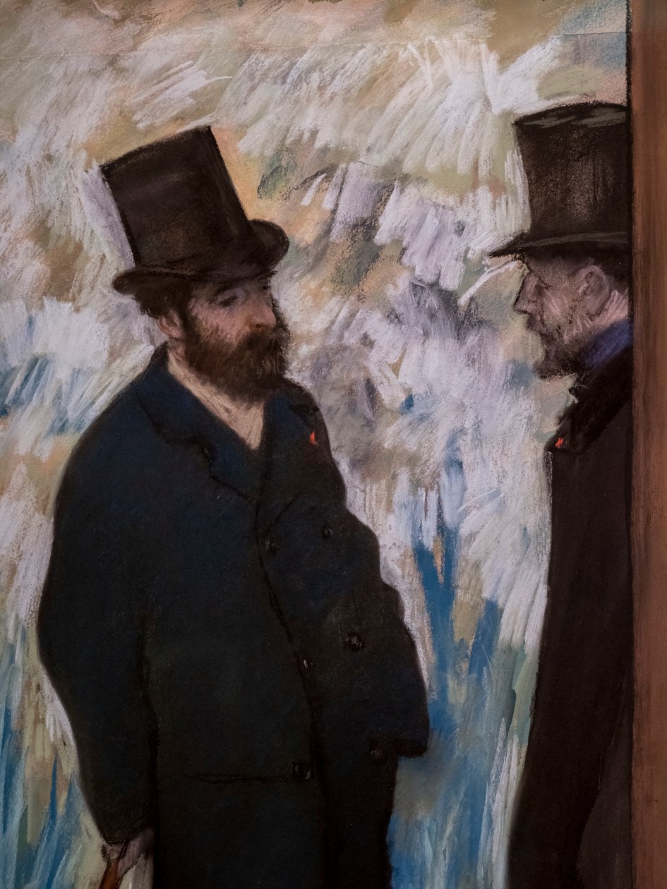 Ystävien muotokuva tapahtumapaikalla (yksityiskohta) (tunnetaan myös nimellä "Ludovic Halevyn ja Albert Boulanger-Caven muotokuva"). 1879. Pastelli paperille. tekijältä Edgar Degas