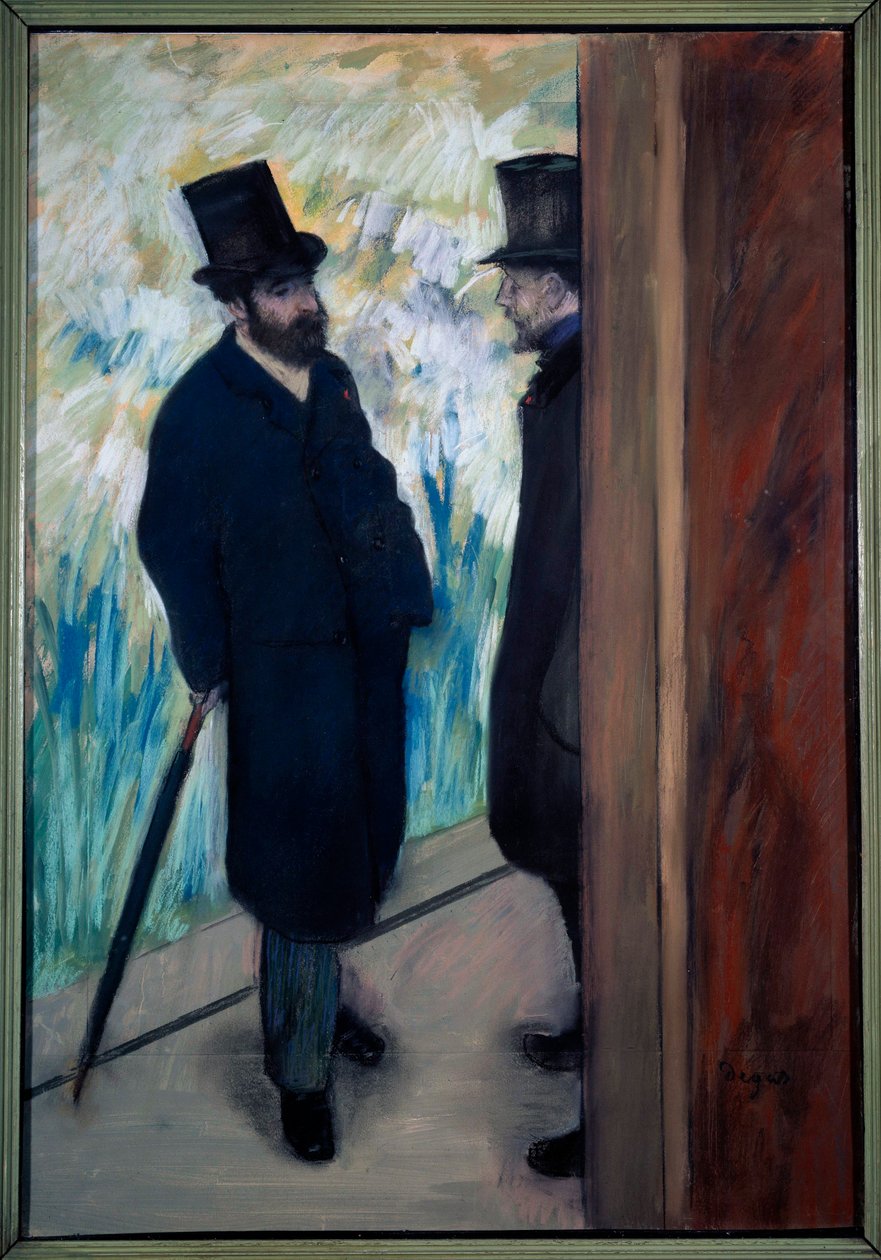 Näytelmäkirjailija ja libretisti Ludovic Halevy ja Albert Boulanger-Caven muotokuva Edgar Degasin (1834-1917) Opera Pastellin kulissien takana 1879 su. 0,75x0,55 m Pariisi, musee d