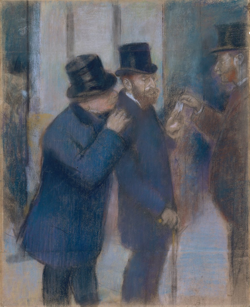 Muotokuvia pörssissä, n. 1878-1879 (pastelli paperille, paloiteltu ja laskettu kankaalle) tekijältä Edgar Degas