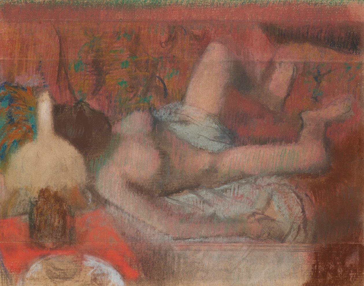 Makaava alaston nainen, n.1888-90 (pastelli ja monotypia paperille). tekijältä Edgar Degas