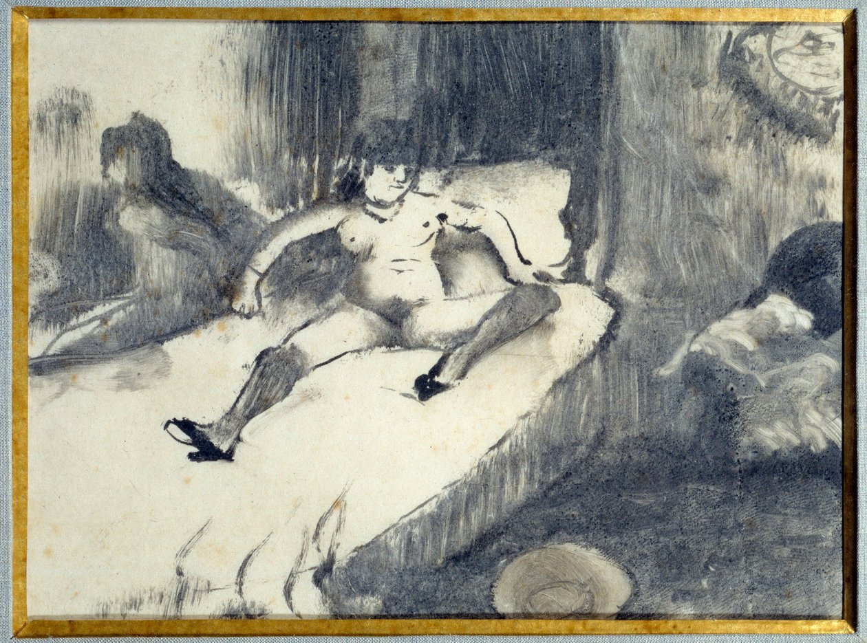 Lepää sängyssä Prostituoitu lepää sängyllään bordellissa. Edgar Degasin maalaus tekijältä Edgar Degas