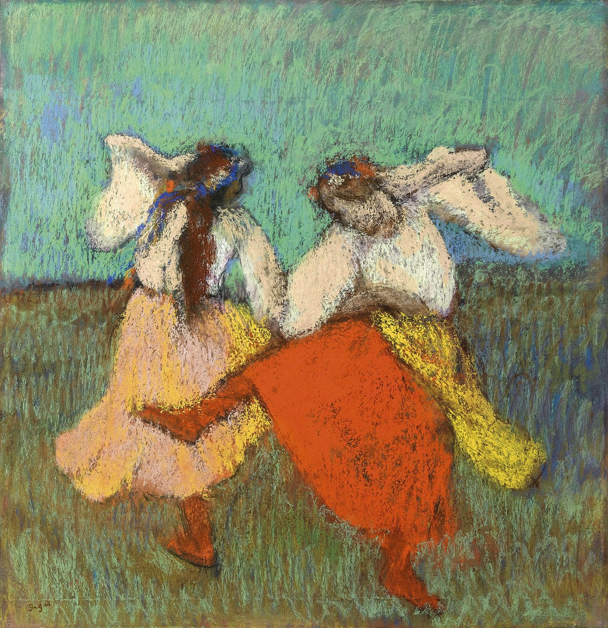 Venäläiset tanssijat (Danseuses Russes) par Degas, Edgar (1834-1917). Pastelli paperille, koko: 63x60,8, n. 1899, Yksityiskokoelma tekijältä Edgar Degas