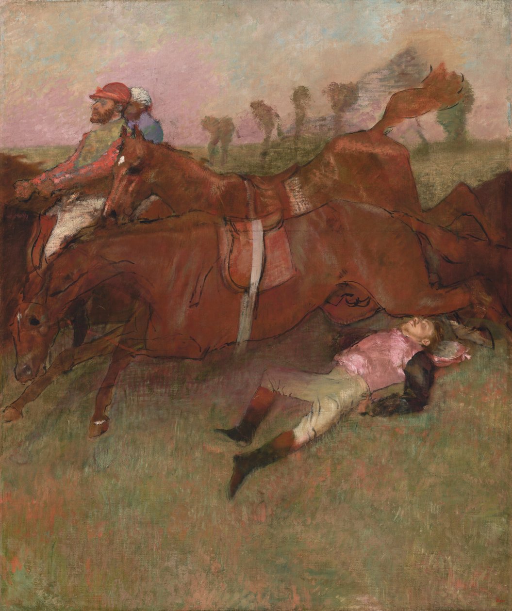 Kohtaus estejuoksukilpailusta: Kaatunut jockey tekijältä Edgar Degas