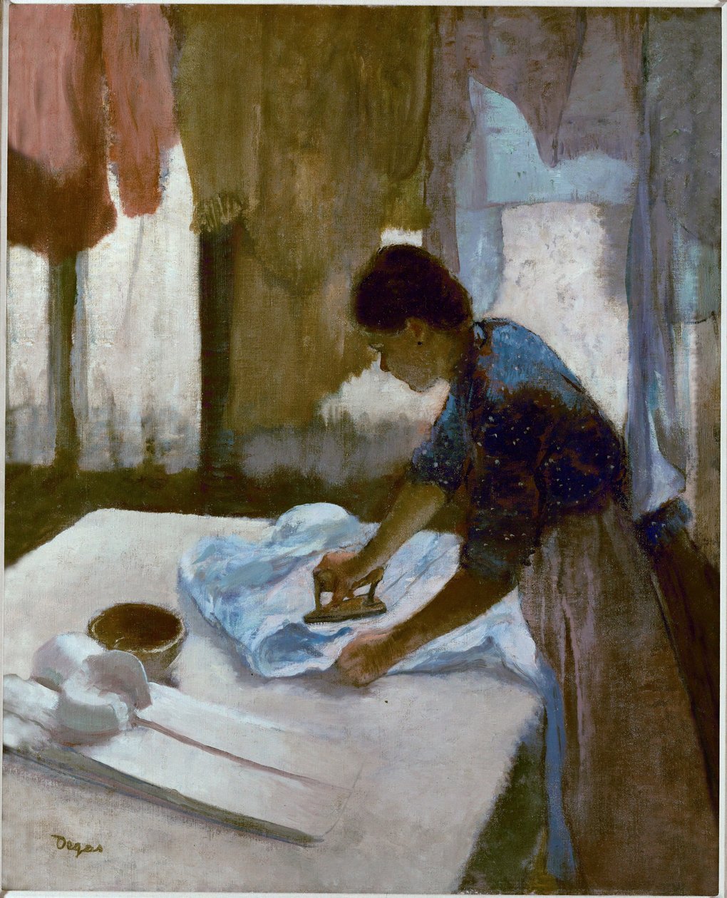 Palvelustyttö silittaa paitaa (öljy kankaalle) tekijältä Edgar Degas