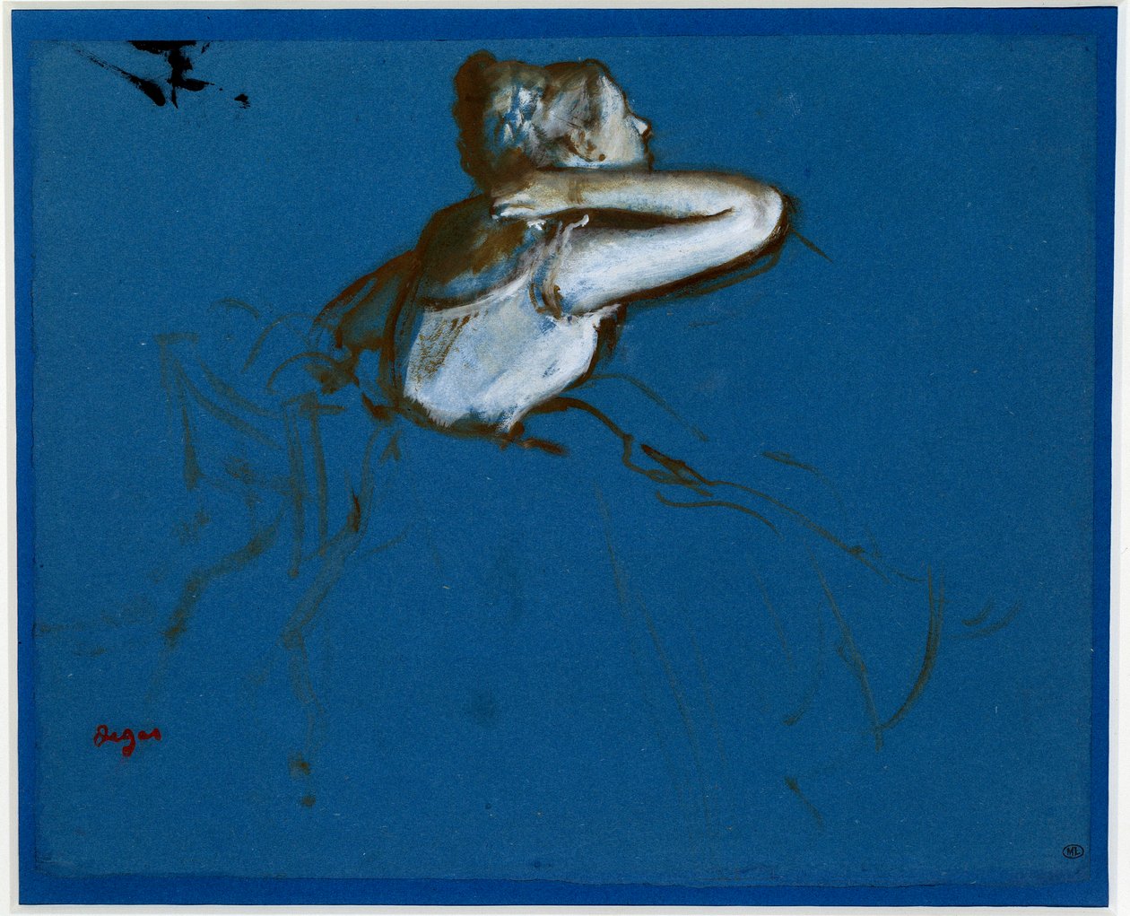 Istuva tanssija kääntyi oikealle Essence sinisellä paperilla kirjoittanut Edgar Degas (1834-1917) 1873 Dim. 0,23 x 0,29 m Pariisi. Orsay-museo tekijältä Edgar Degas