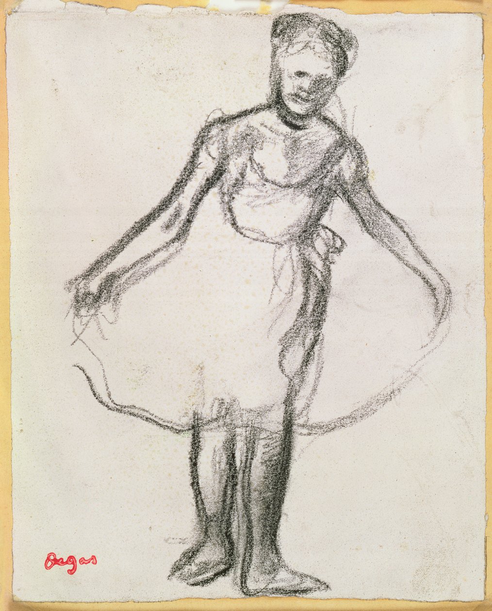 Seisova tanssija pitelee tutua (hiili paperilla) tekijältä Edgar Degas