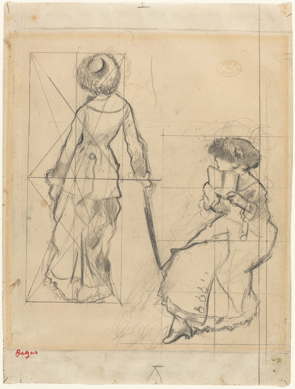 Tutkimus Mary Cassattille Louvressa [recto], n. 1879. tekijältä Edgar Degas