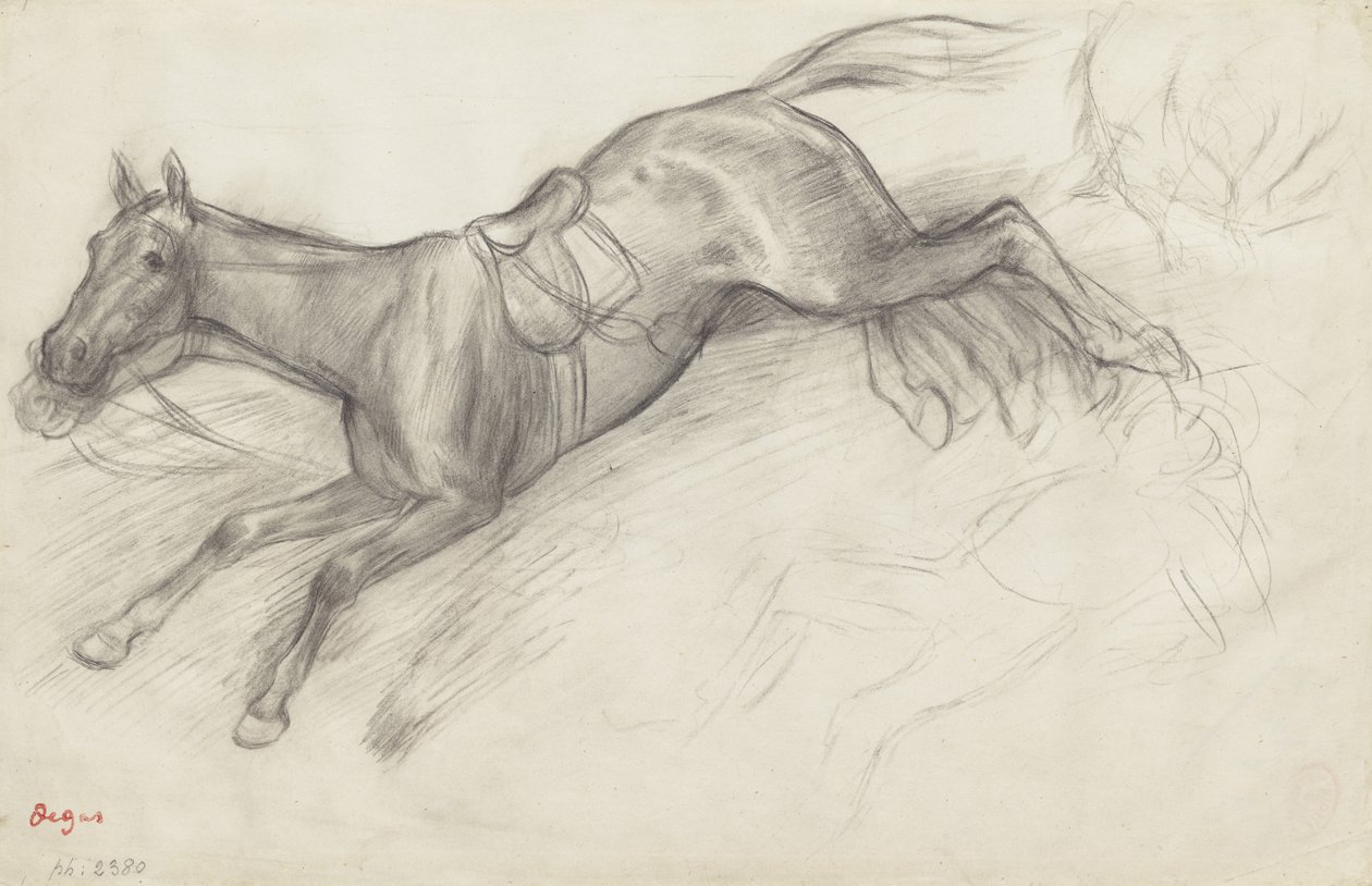 Tutkimus elokuvalle "Scene from the Steeplechase: The Fallen Jockey", 1866 tekijältä Edgar Degas