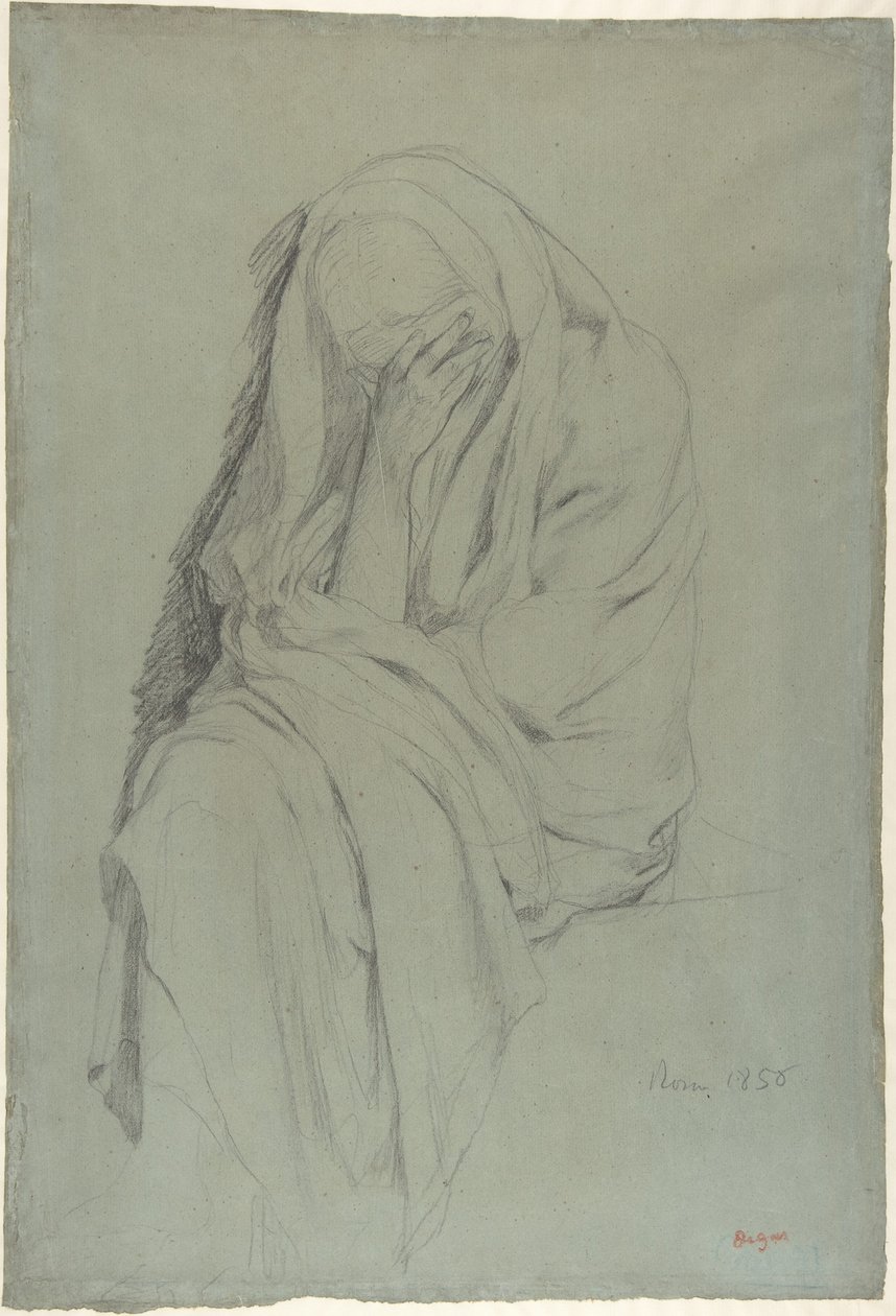 Luonnos teokseen ”Vieille Italienne” (etupuoli); Luonnos verhoista (takapuoli) tekijältä Edgar Degas