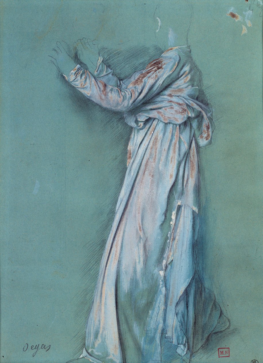 Tutkimus naisen verhosta "Semiramis" (n. 1860 - 62). Edgar Degasin (1834-1917) piirustus tekijältä Edgar Degas