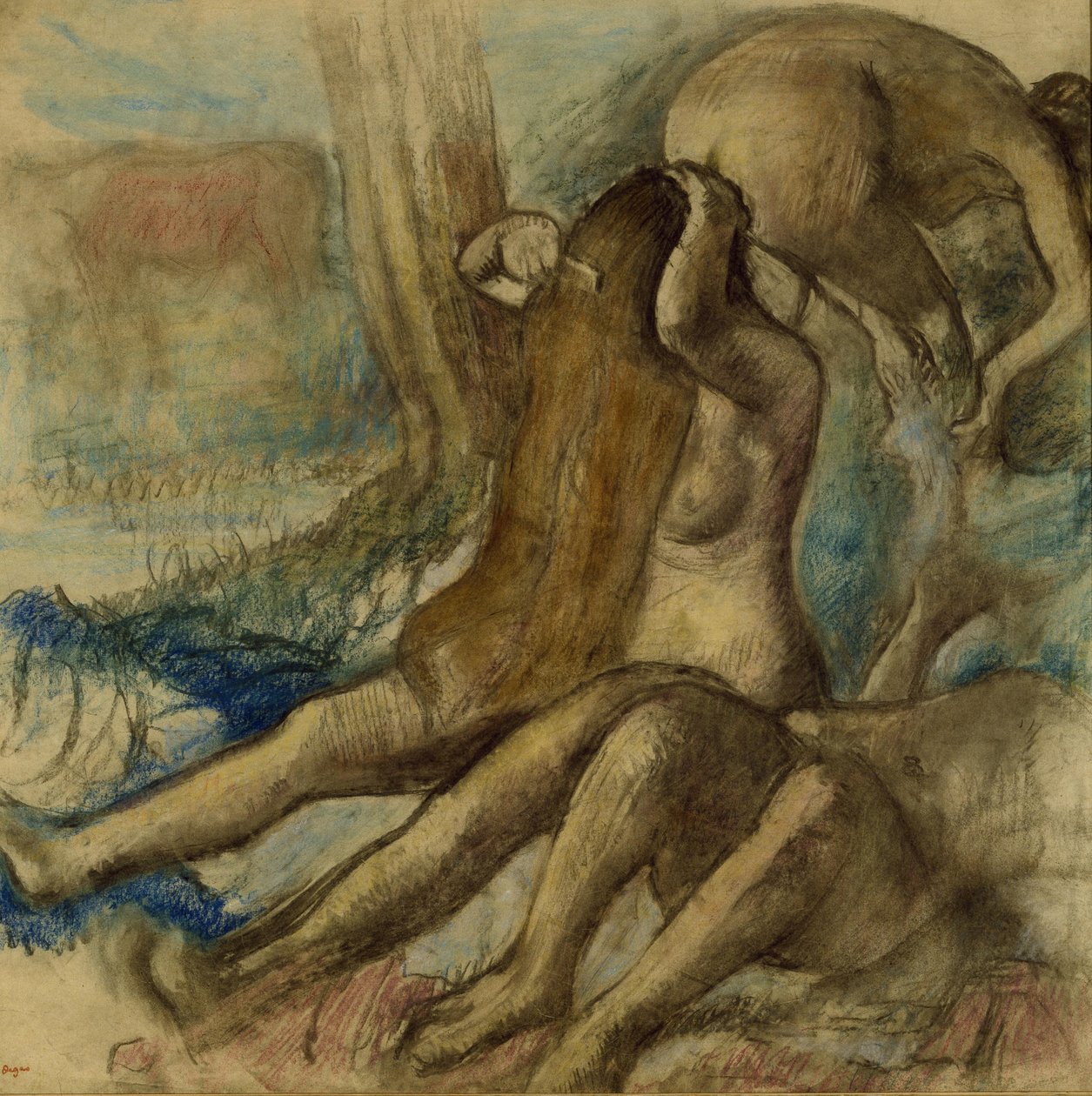 The Bathers, n. 1890-1895 (pastelli ja puuhiili kuultopaperilla) tekijältä Edgar Degas