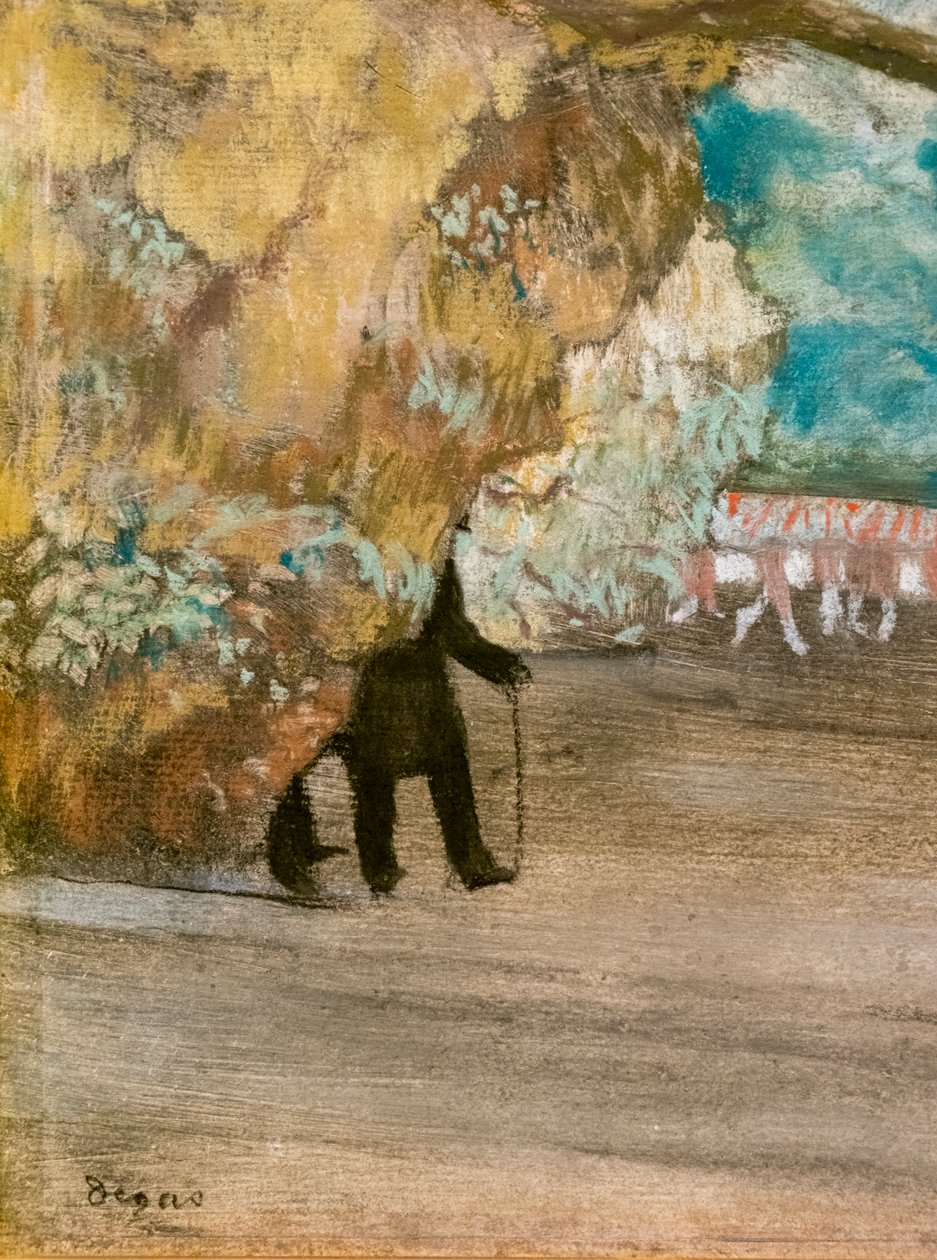 The Curtain (yksityiskohta). Noin 1881. Pastelli hiilellä ja monotypia, kiinnitys pahville. tekijältä Edgar Degas