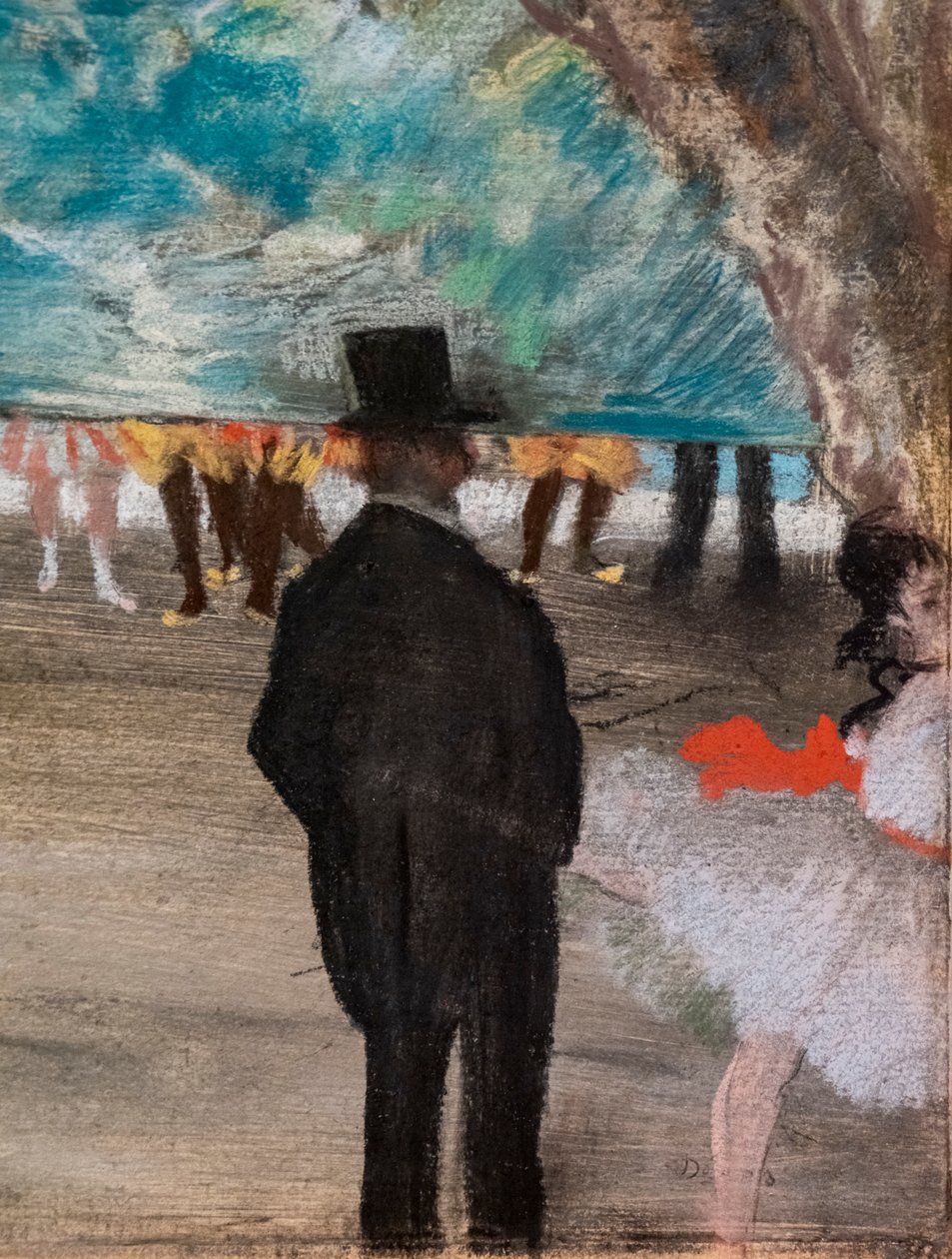 The Curtain (yksityiskohta). Noin 1881. Pastelli hiilellä ja monotypia, kiinnitys pahville. tekijältä Edgar Degas