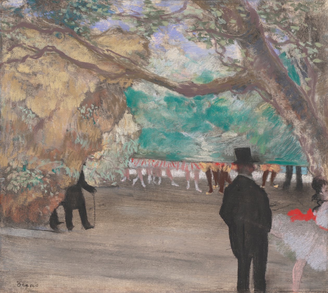 Verho, n.1880 (pastelli hiilen ja hiilen päällä, liimapaperille, kartongille kiinnitettynä). tekijältä Edgar Degas
