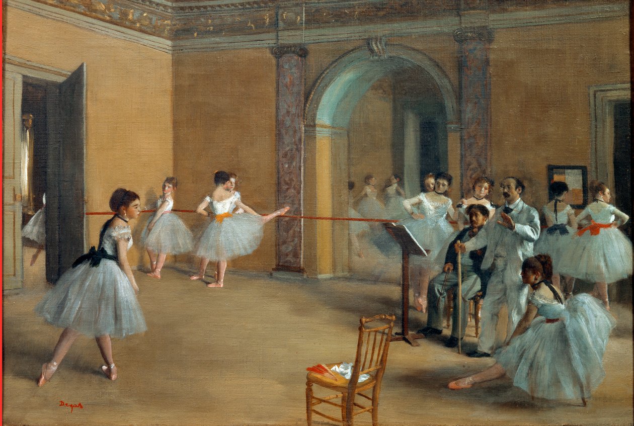 Tanssifoyer Oopperassa rue Le Peletierin varrella. tekijältä Edgar Degas