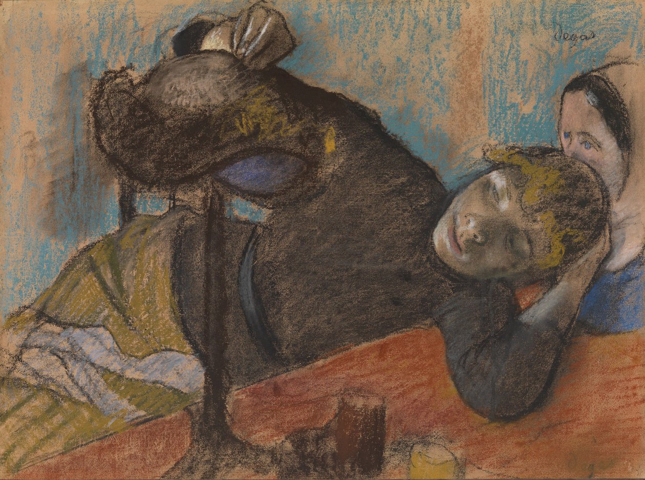 Myllymies, n.1882 (pastelli ja hiili lämpimänharmaalle velletille paperille, joka on levitetty tummanruskealle). tekijältä Edgar Degas
