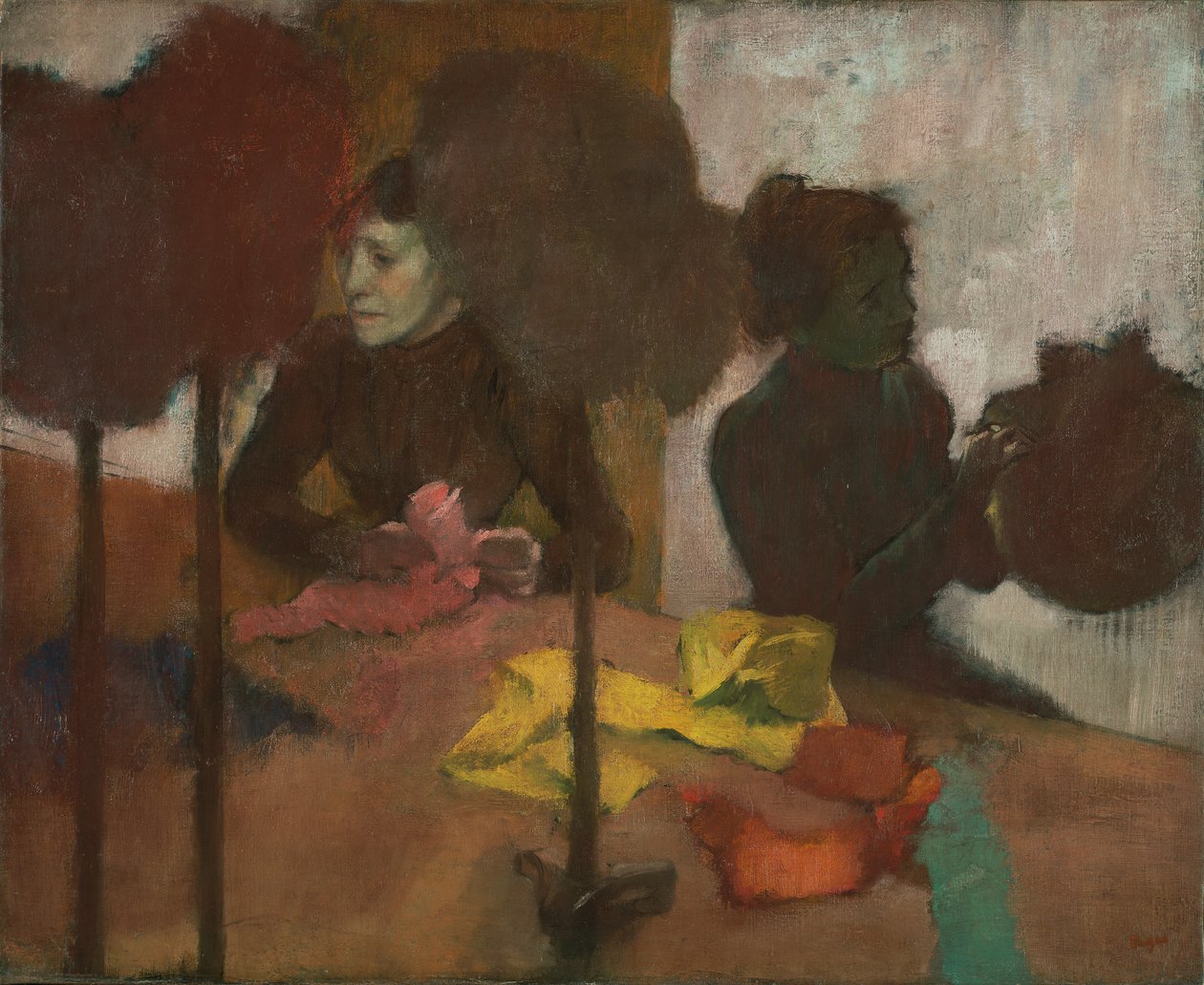The Milliners, n. 1882-1905 (öljy kankaalle) tekijältä Edgar Degas
