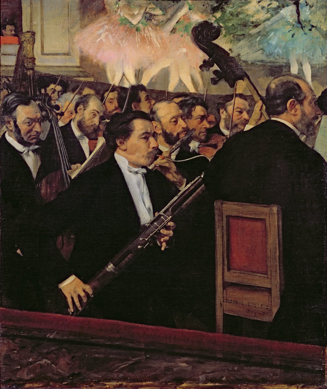 Oopperaorkesteri, noin 1870 (öljy kankaalle) tekijältä Edgar Degas